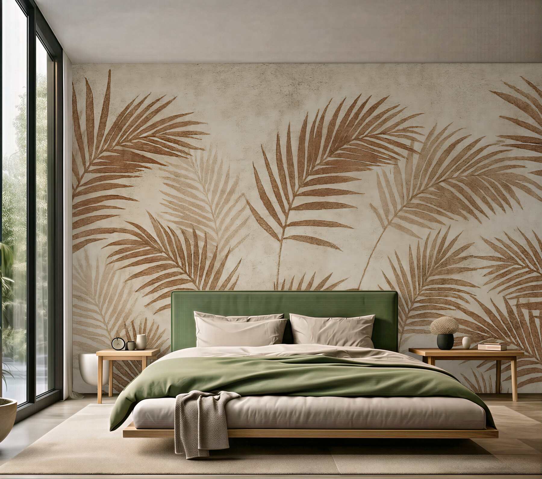 Fototapeta beżowe liście palmowe w stylu boho