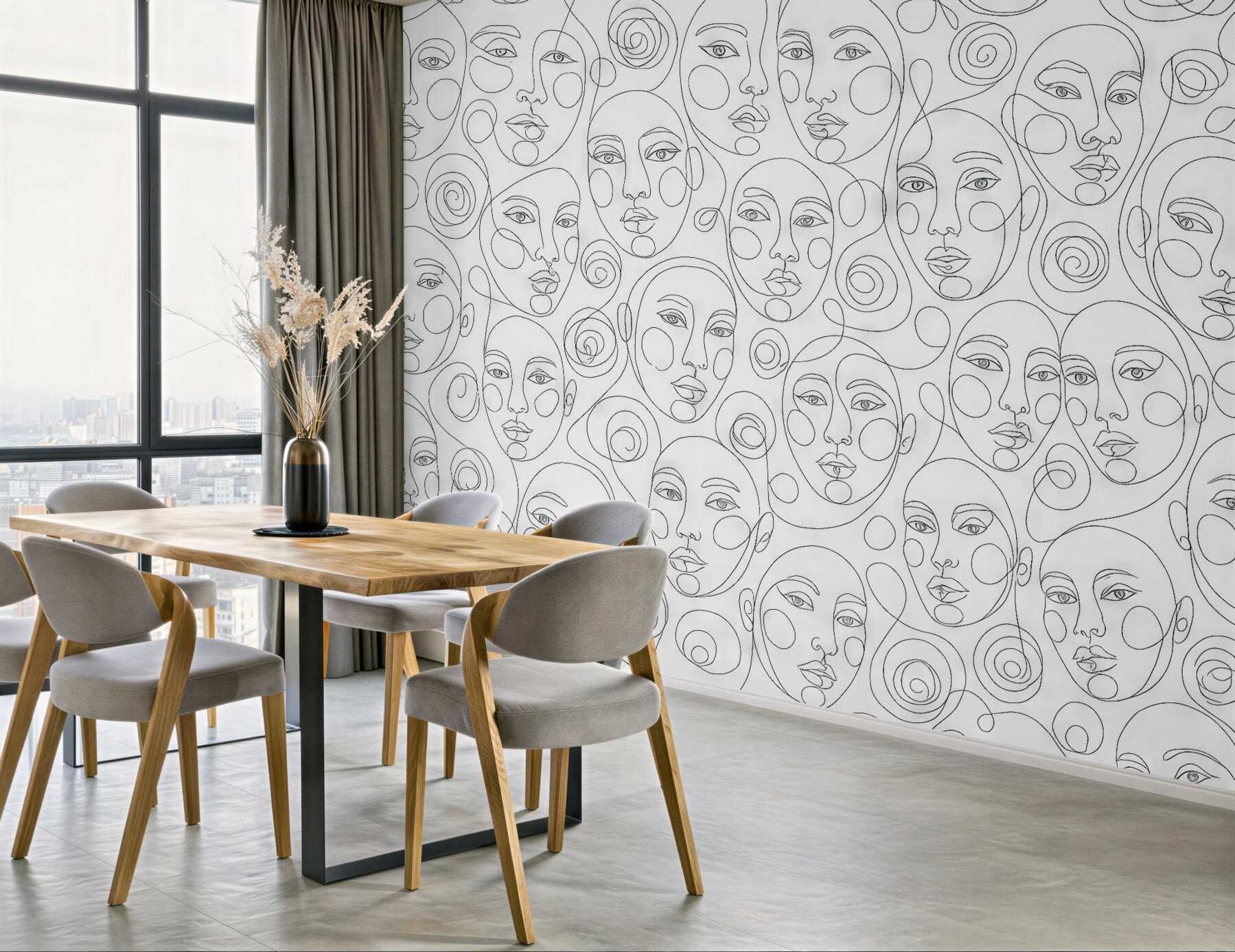 Fototapeta abstrakcyjne twarze w linearnym szkicu