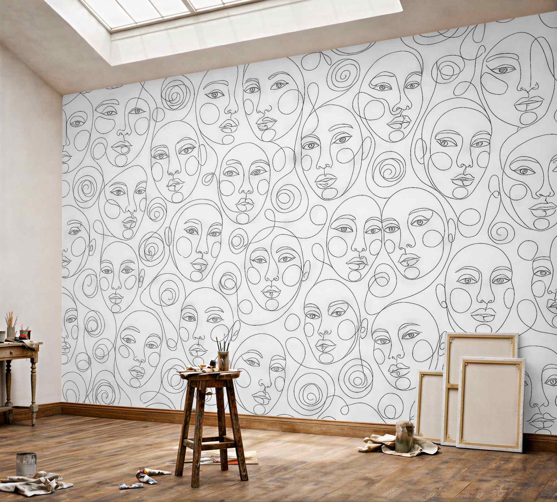 Fototapeta abstrakcyjne twarze w linearnym szkicu
