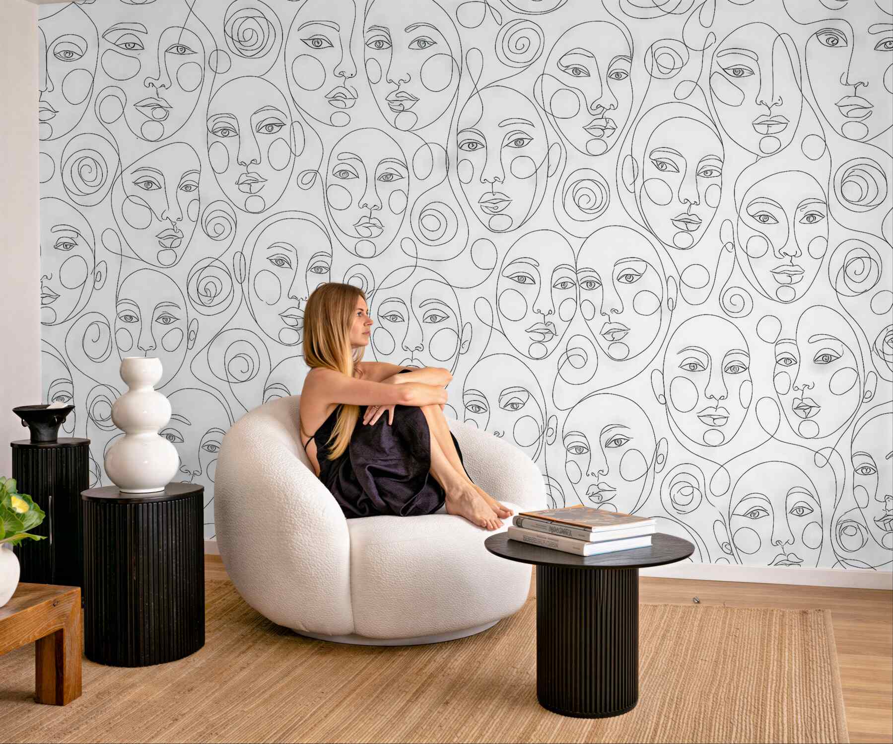 Fototapeta abstrakcyjne twarze w linearnym szkicu