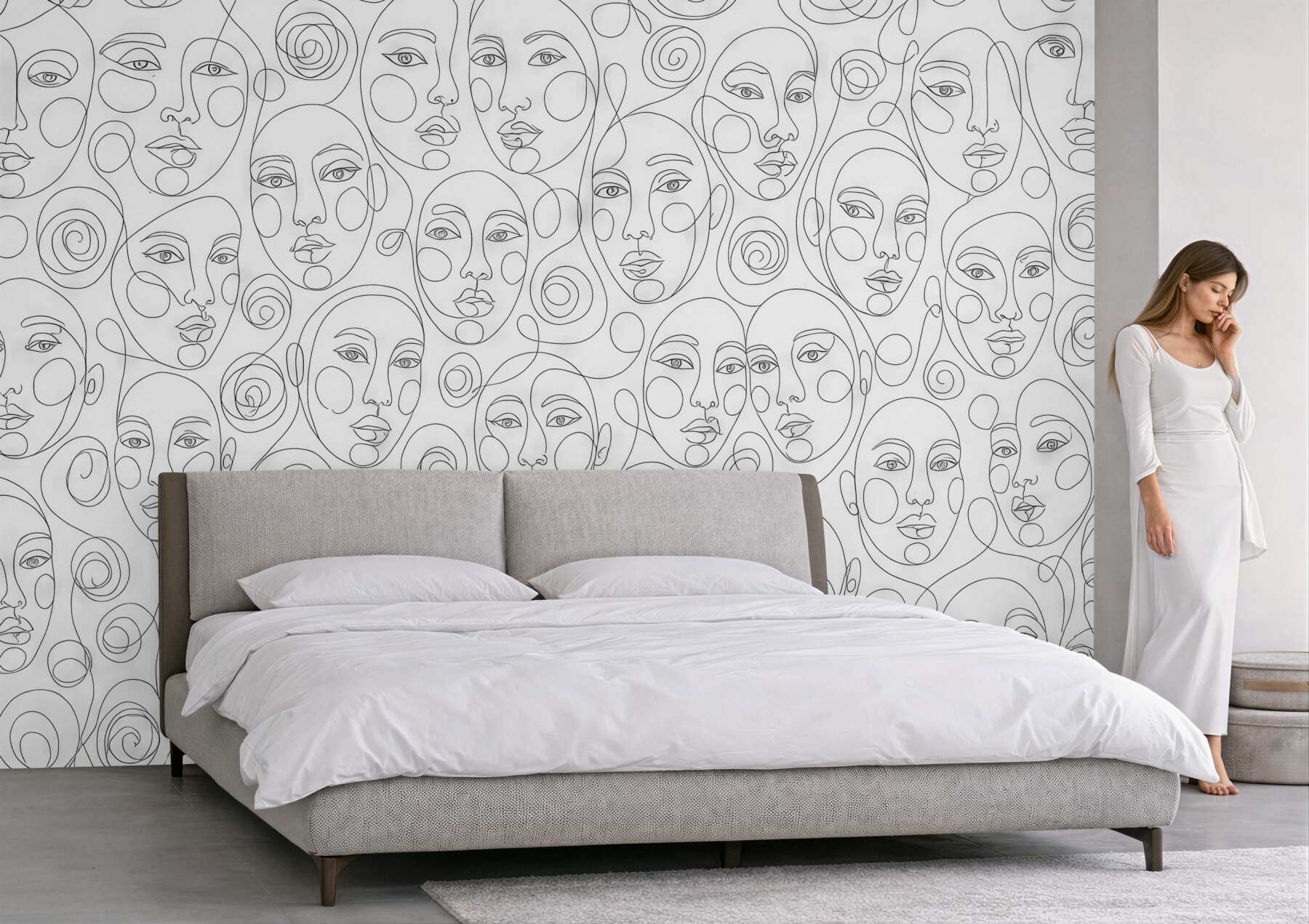 Fototapeta abstrakcyjne twarze w linearnym szkicu