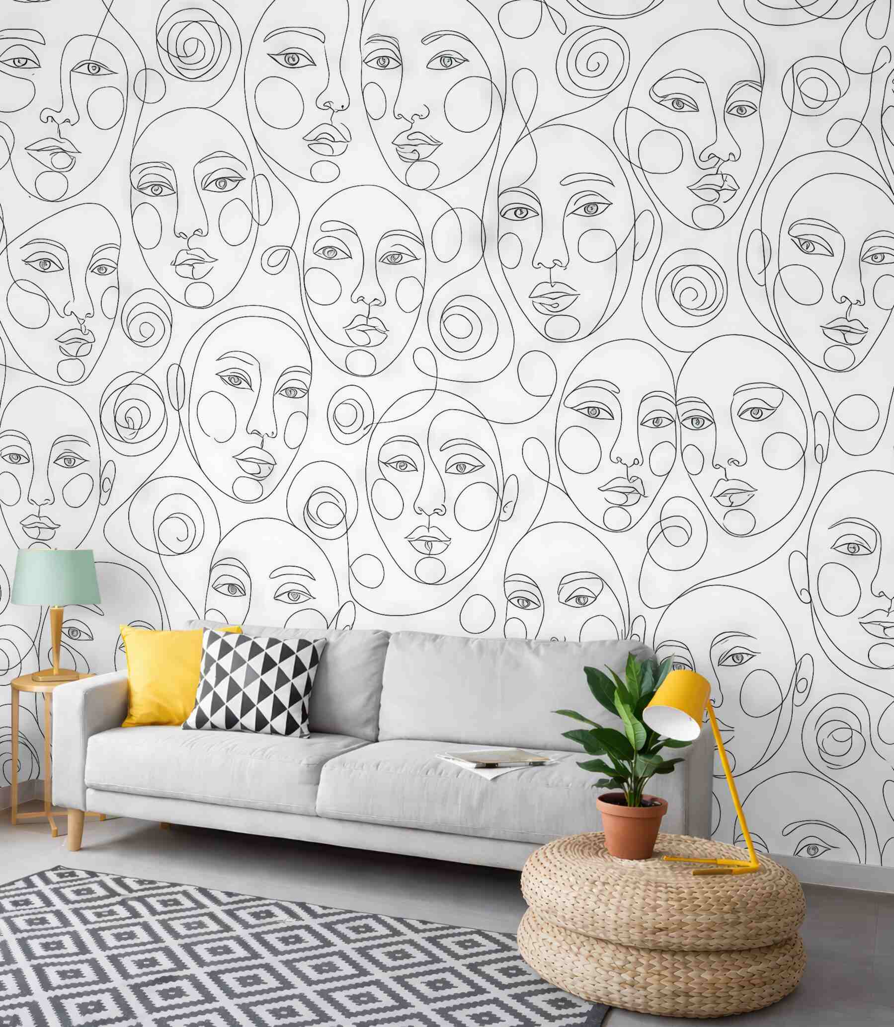 Fototapeta abstrakcyjne twarze w linearnym szkicu