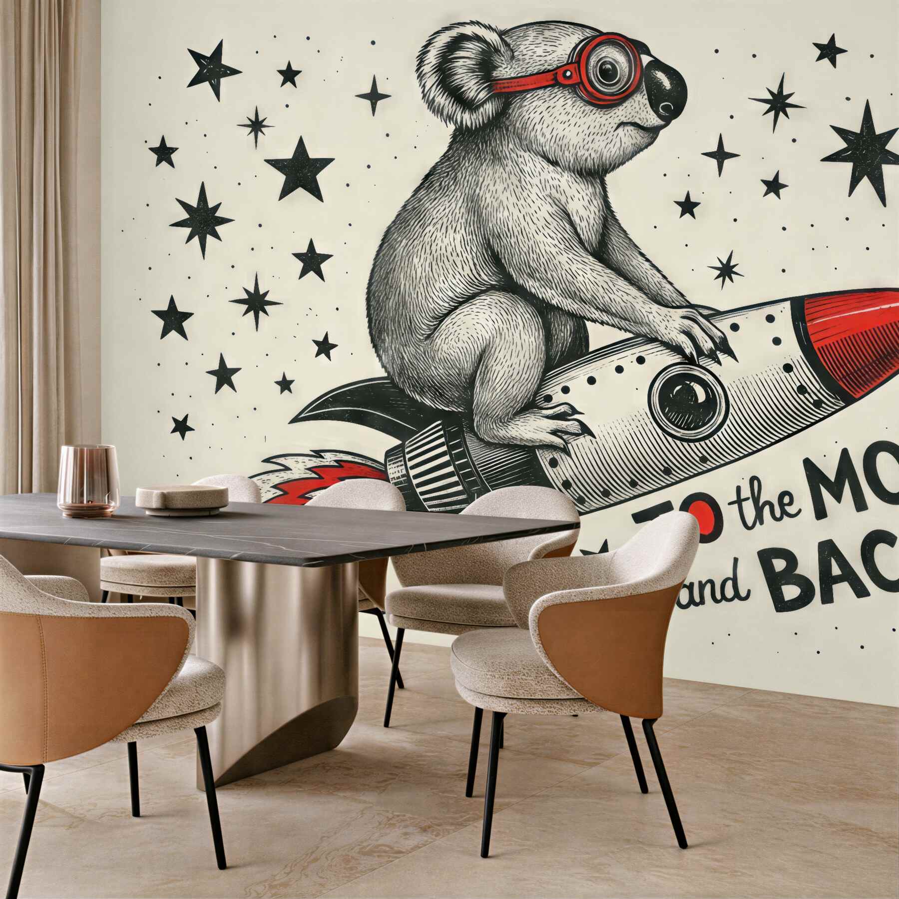Fototapeta koala w rakiecie pośród gwiazd