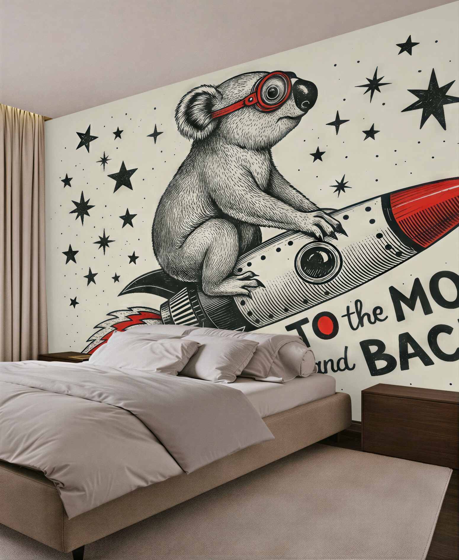 Fototapeta koala w rakiecie pośród gwiazd