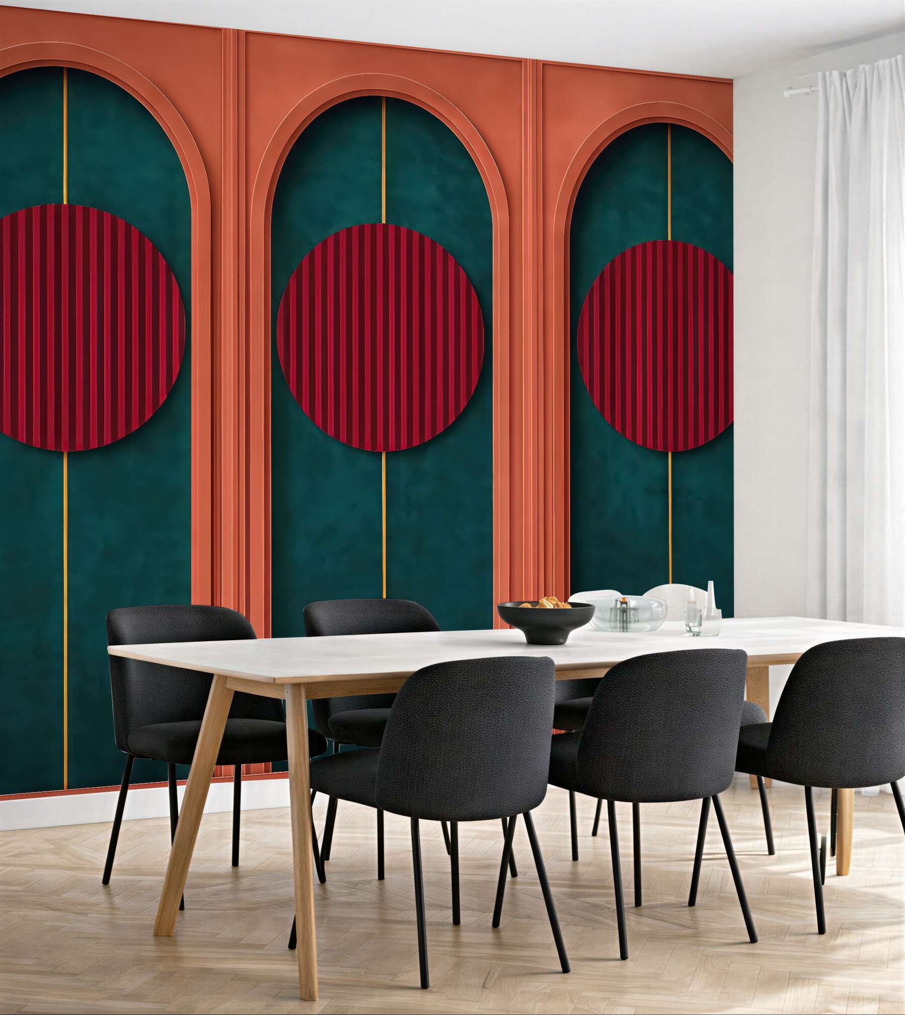 Fototapeta art déco z czerwonymi okręgami