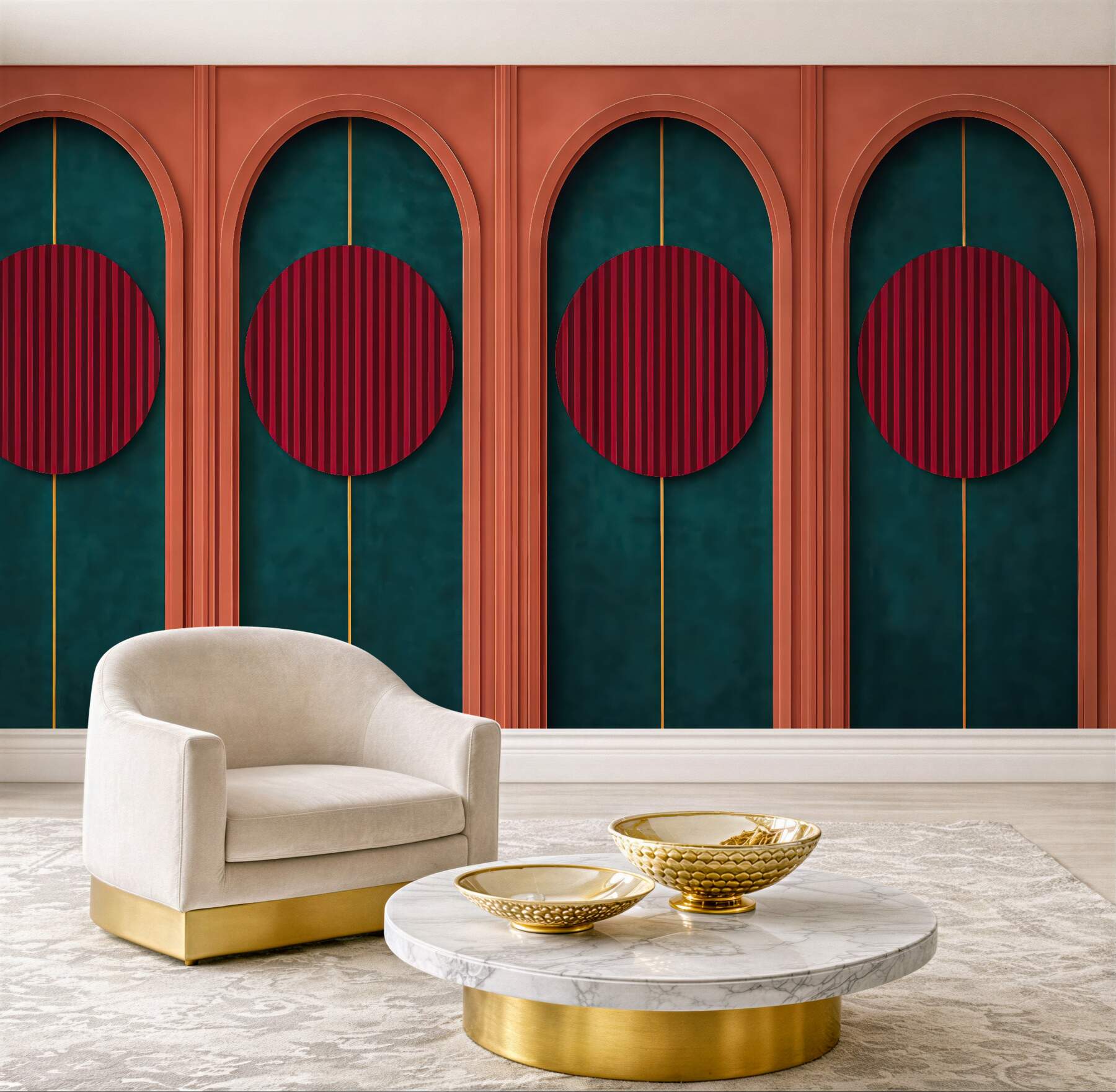 Fototapeta art déco z czerwonymi okręgami