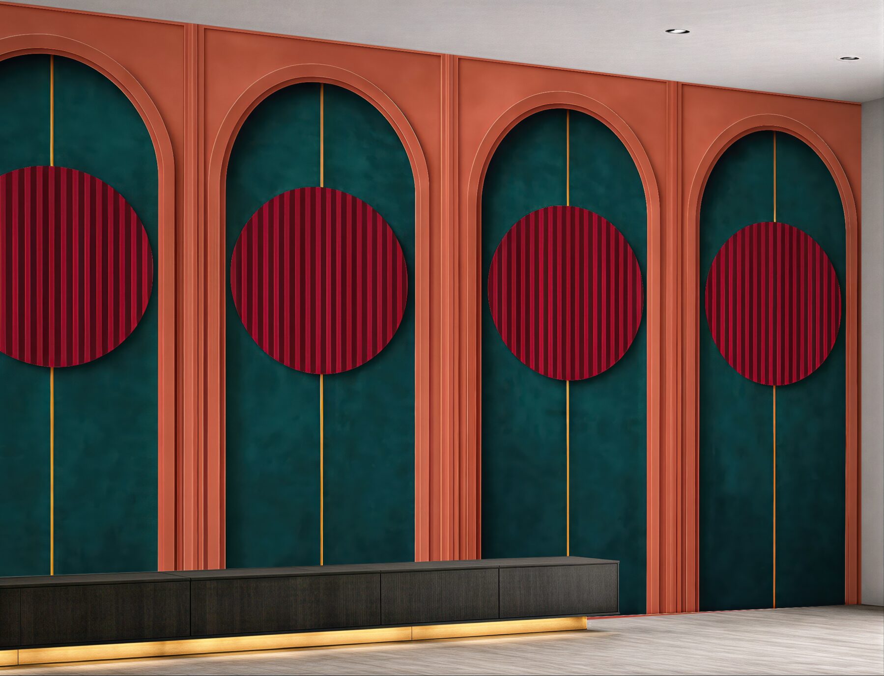 Fototapeta art déco z czerwonymi okręgami