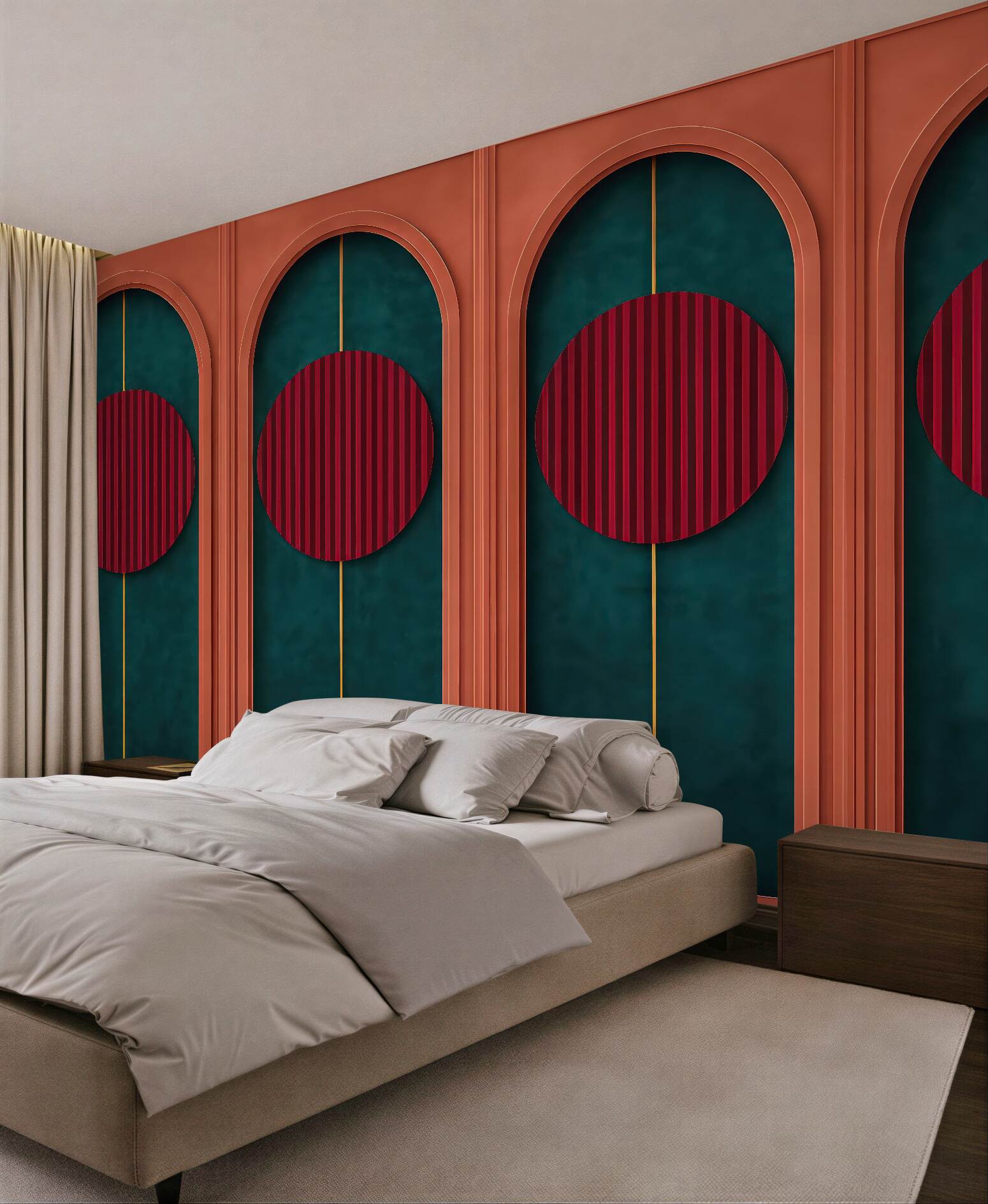 Fototapeta art déco z czerwonymi okręgami