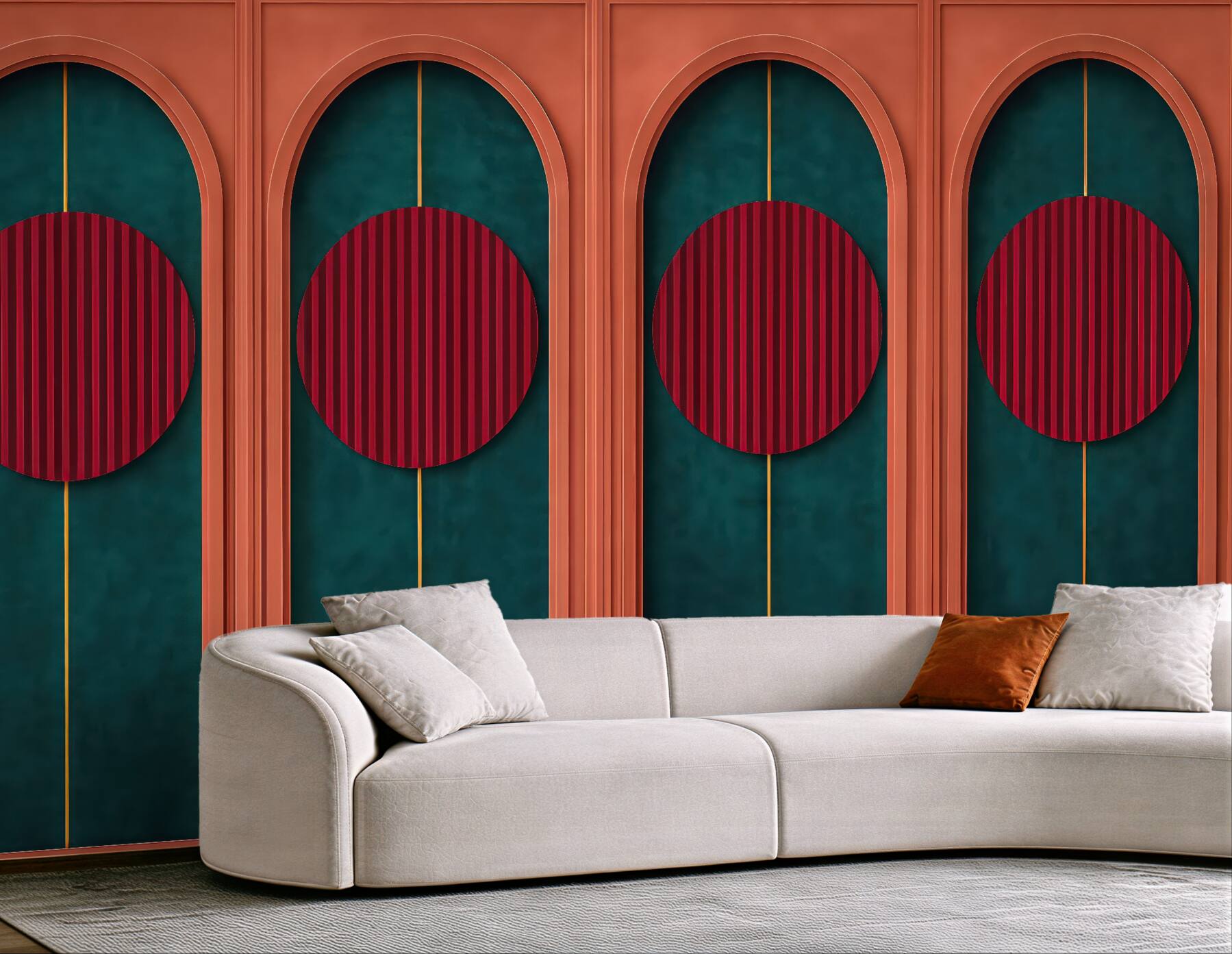 Fototapeta art déco z czerwonymi okręgami