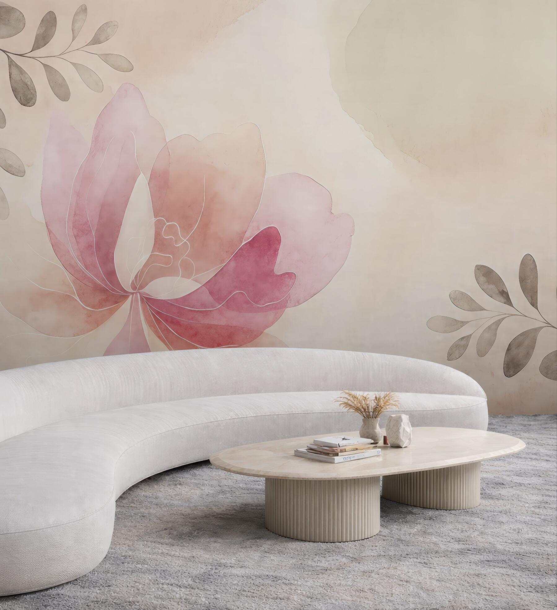Fototapeta pastelowy kwiat magnolii z delikatnymi liśćmi