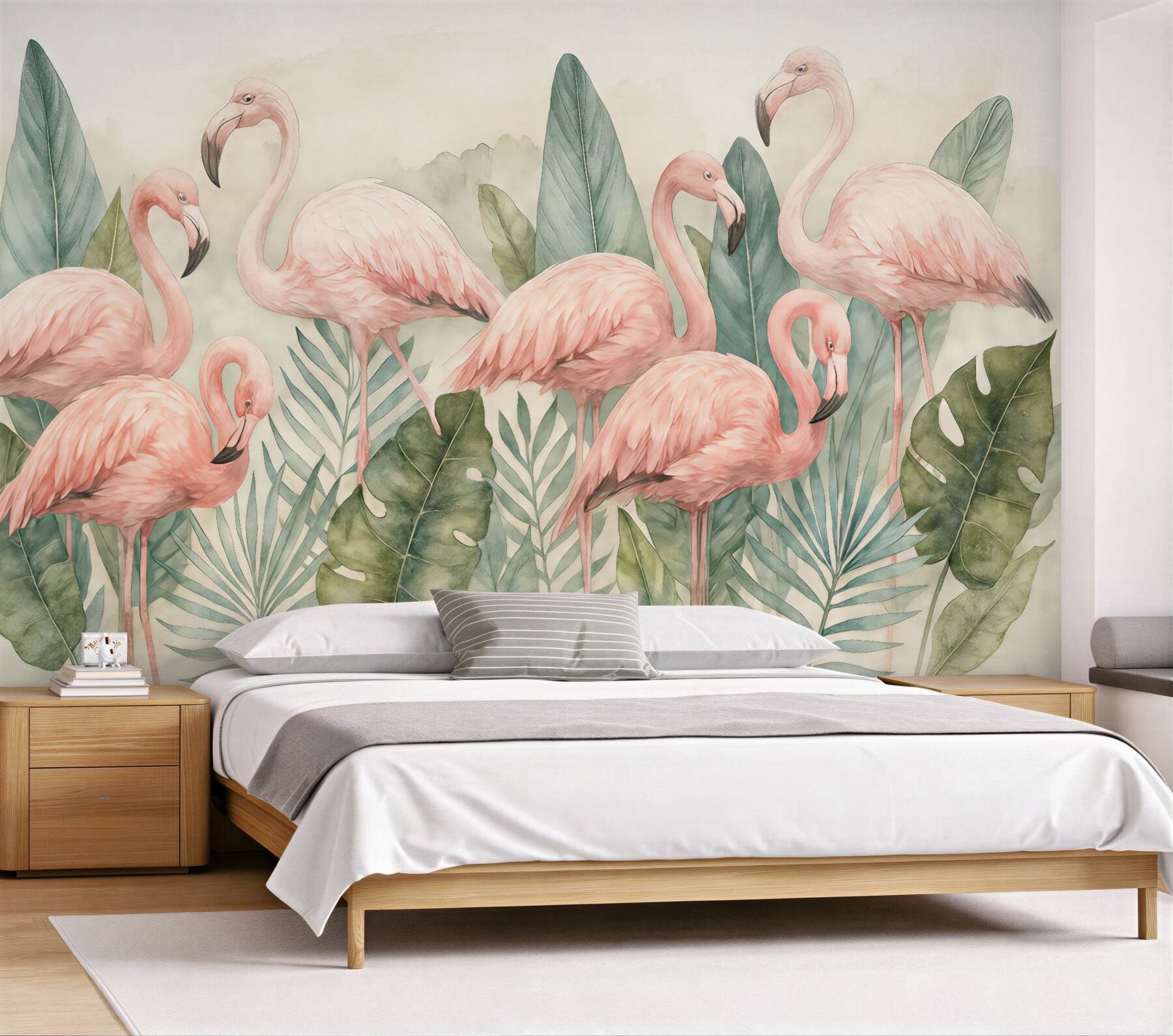 Fototapeta różowe flamingi w tropikalnych liściach