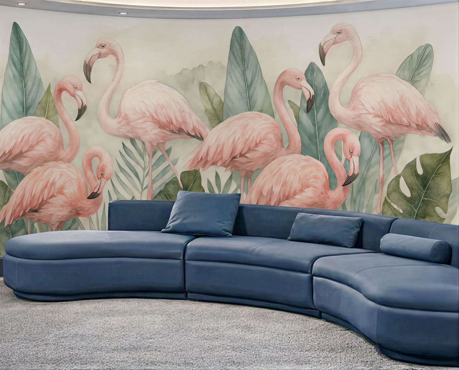 Fototapeta różowe flamingi w tropikalnych liściach