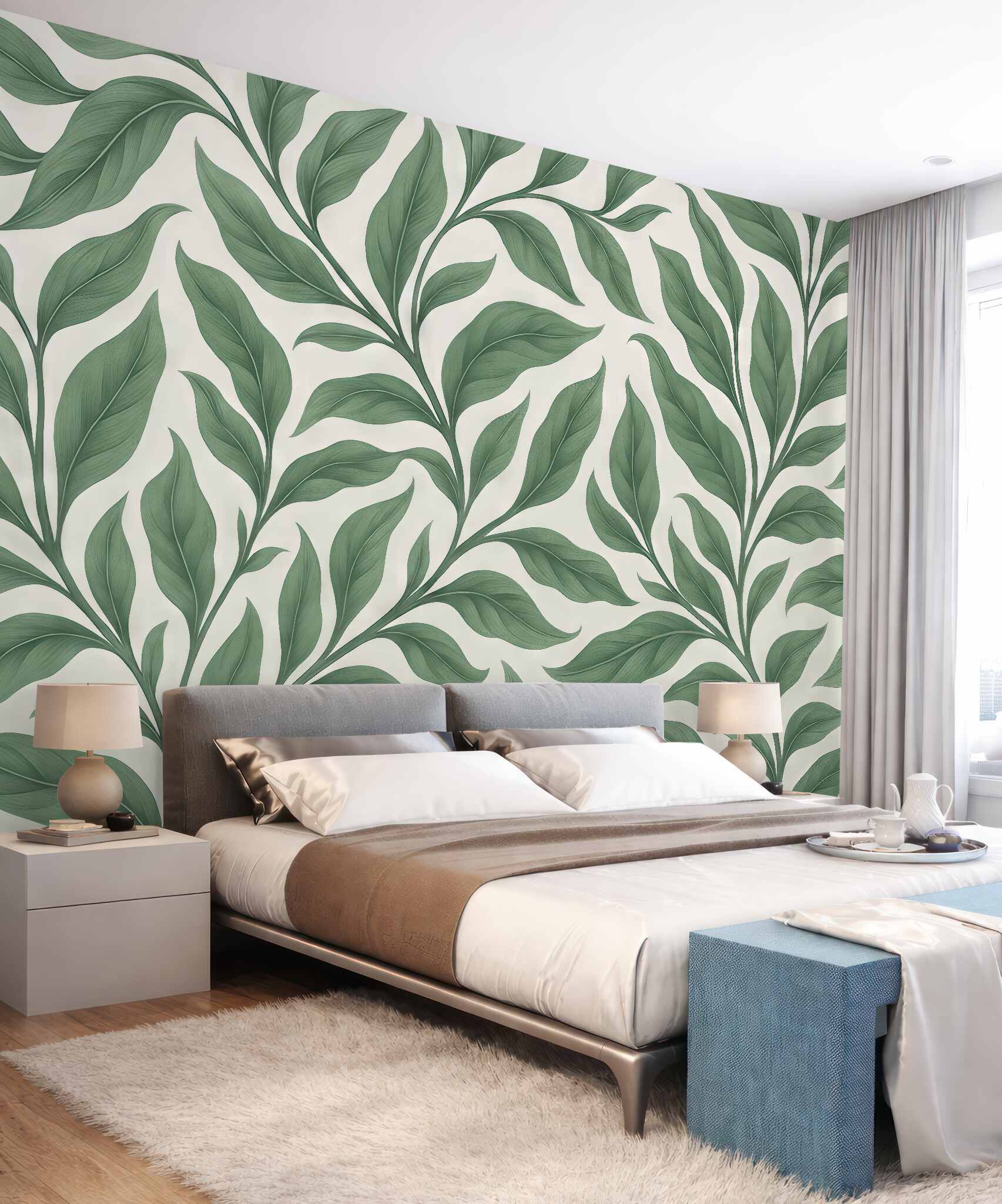 Fototapeta zielone liście w botanicznym stylu