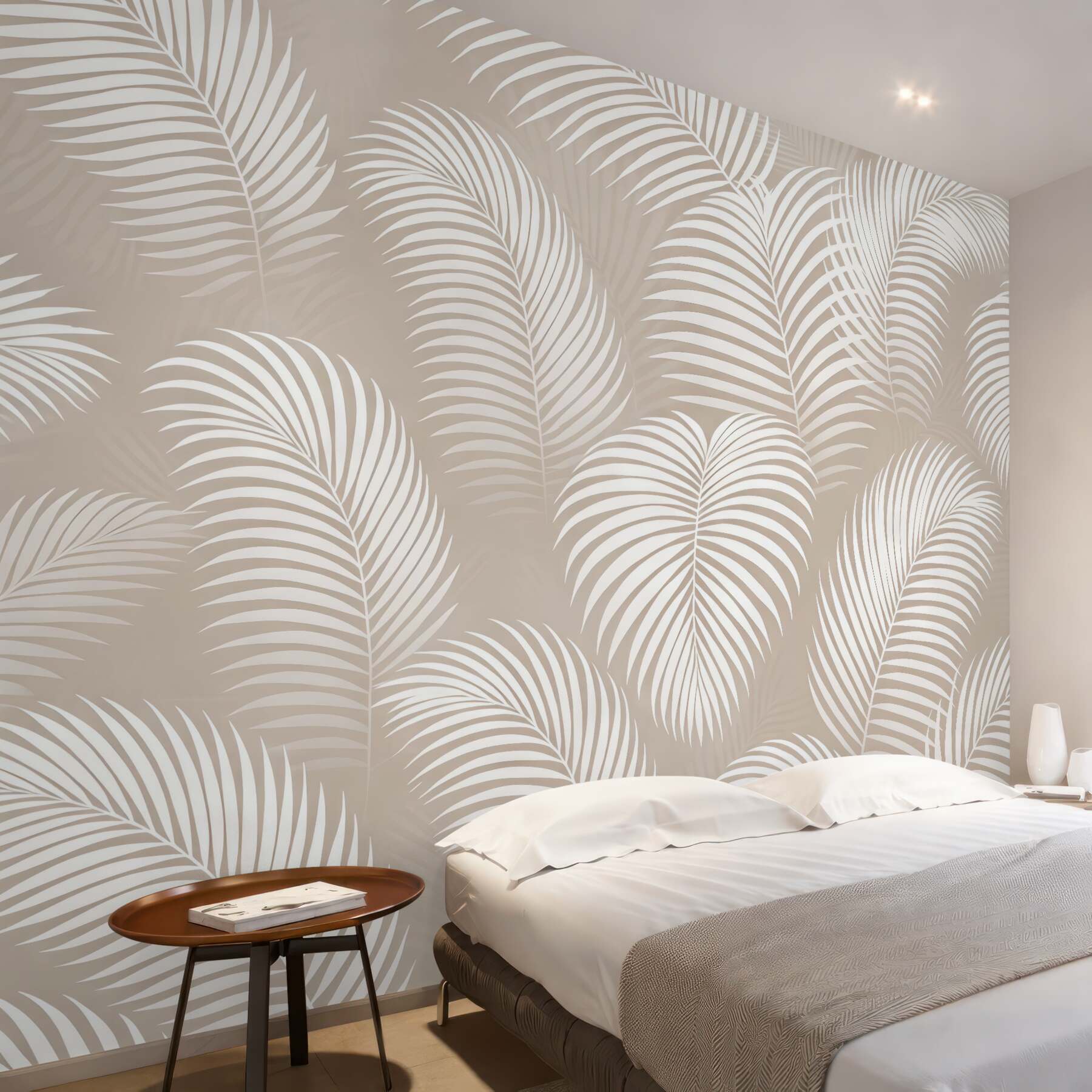 Fototapeta delikatne liście palm w beżu