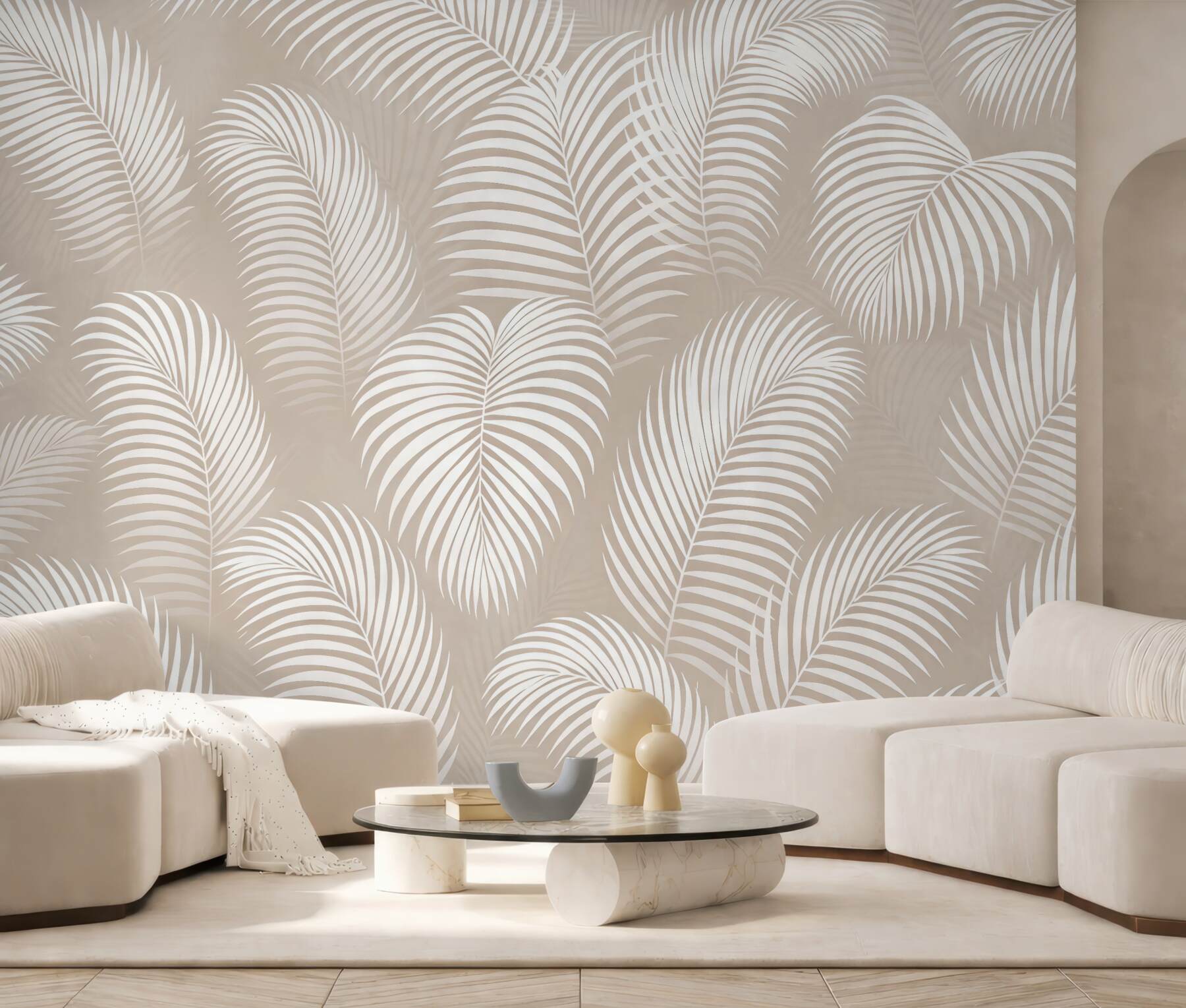 Fototapeta delikatne liście palm w beżu