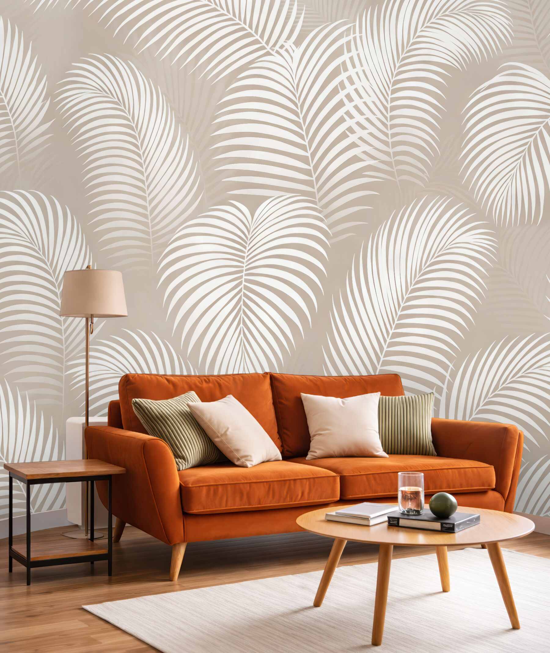 Fototapeta delikatne liście palm w beżu