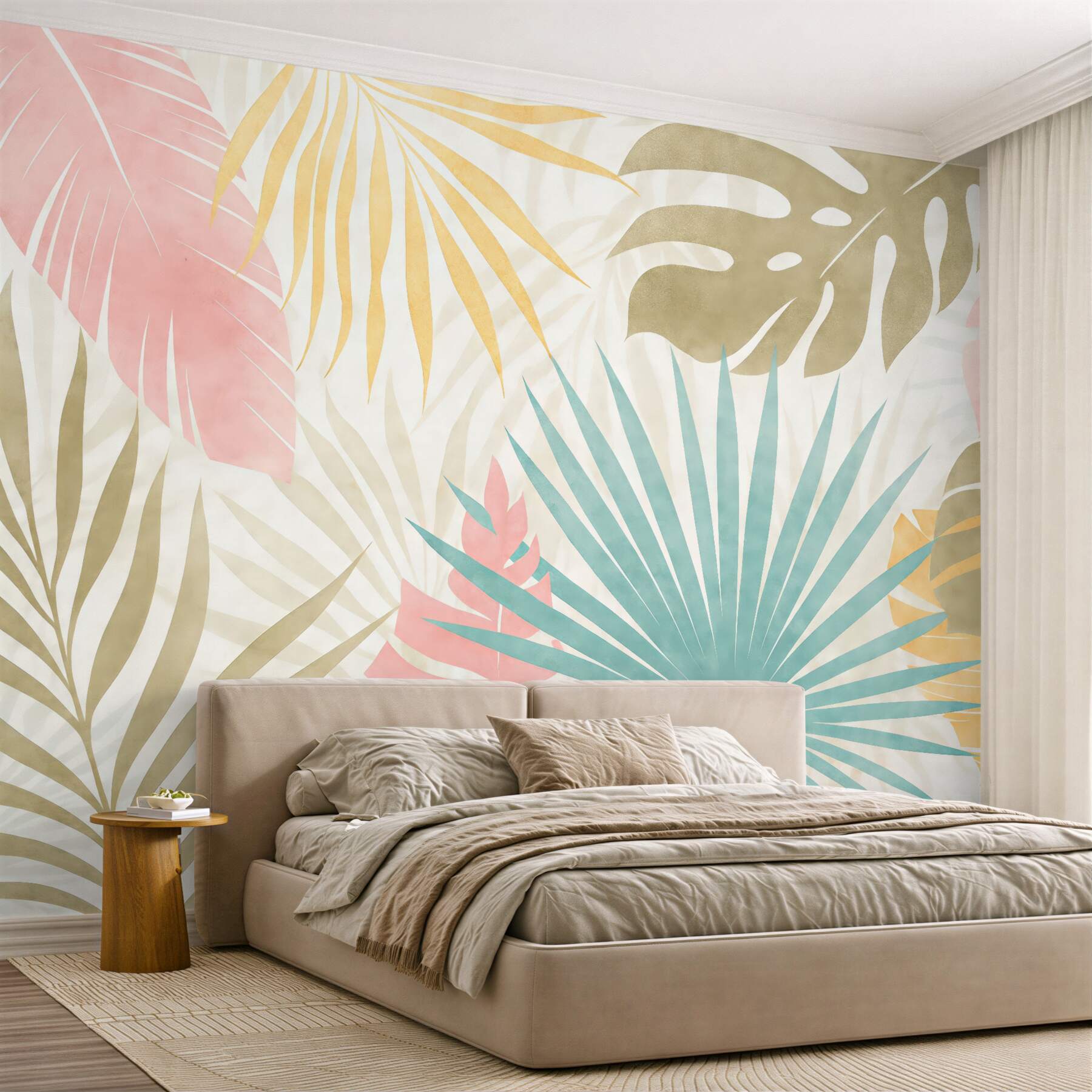 Fototapeta pastelowe liście tropikalne w lekkiej kompozycji