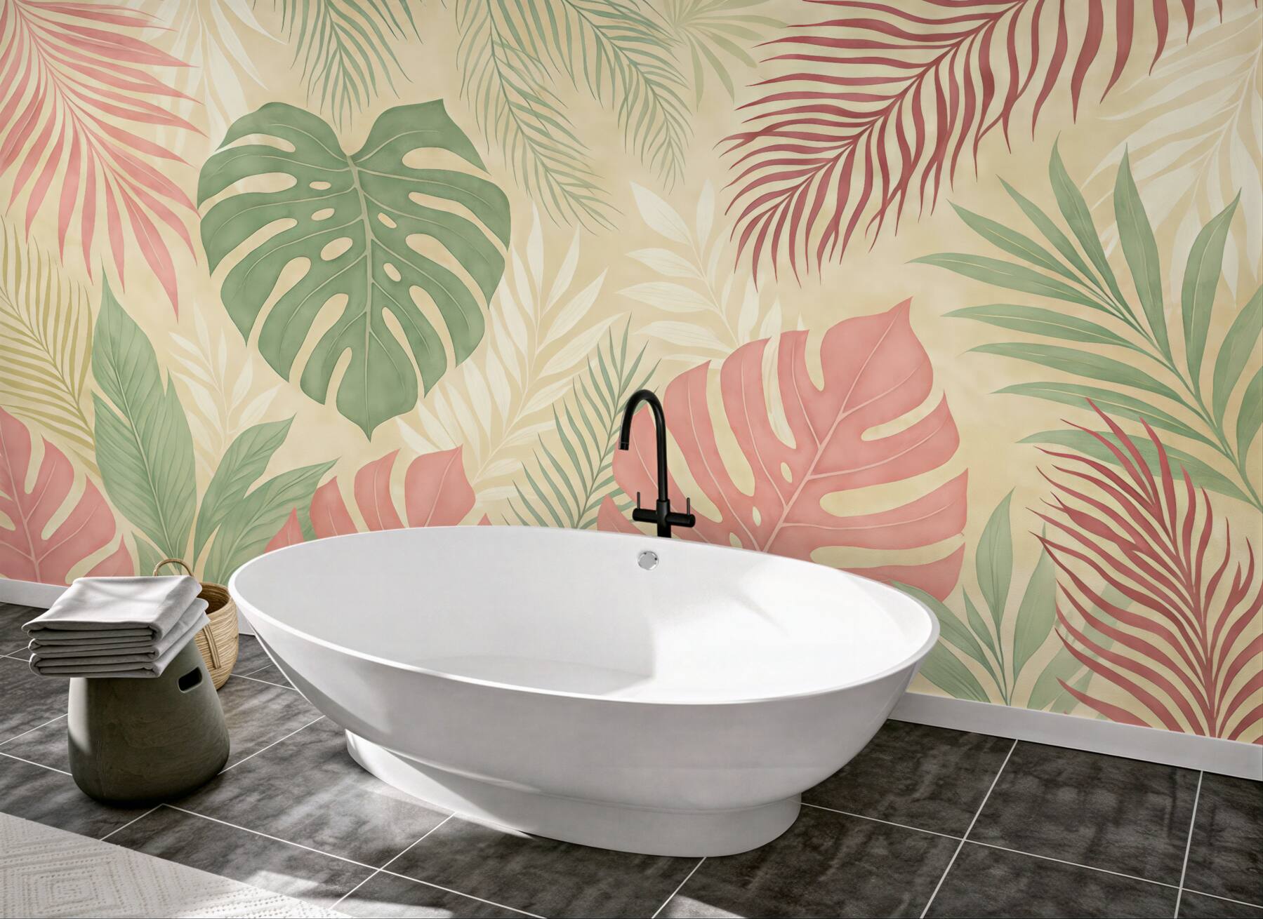Fototapeta tropikalne liście monstery w pastelach