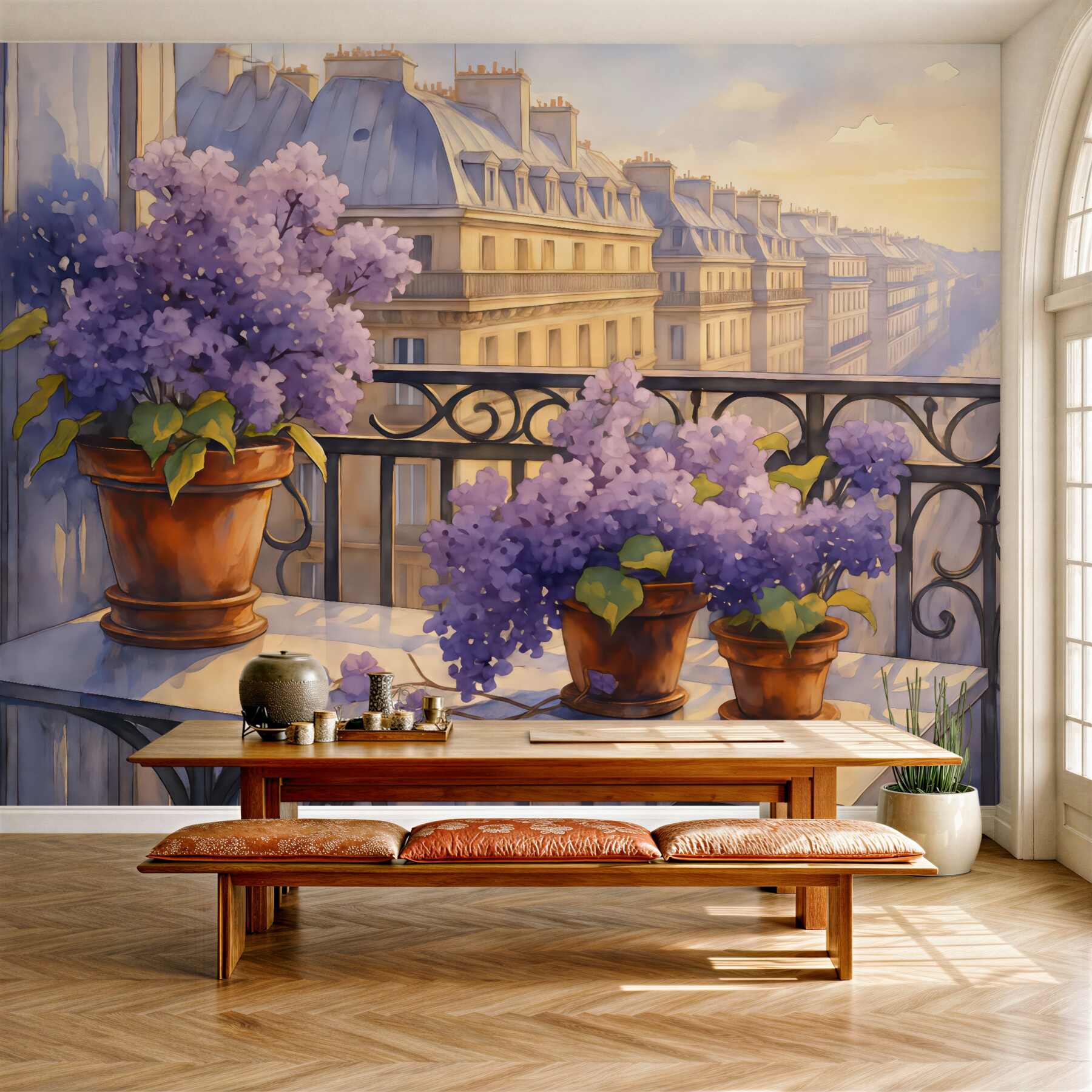 Fototapeta lawendowy balkon w paryskim poranku