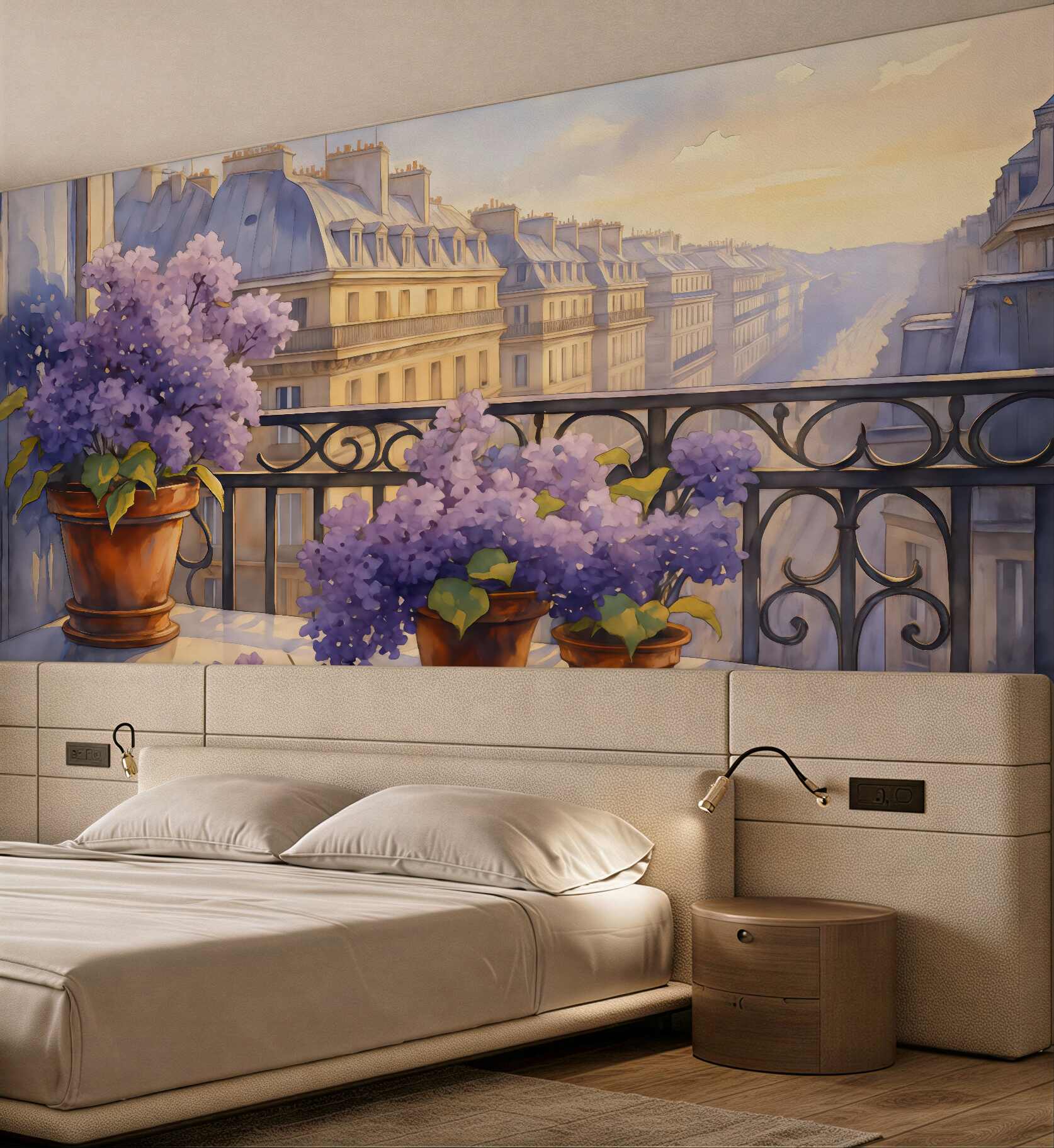 Fototapeta lawendowy balkon w paryskim poranku