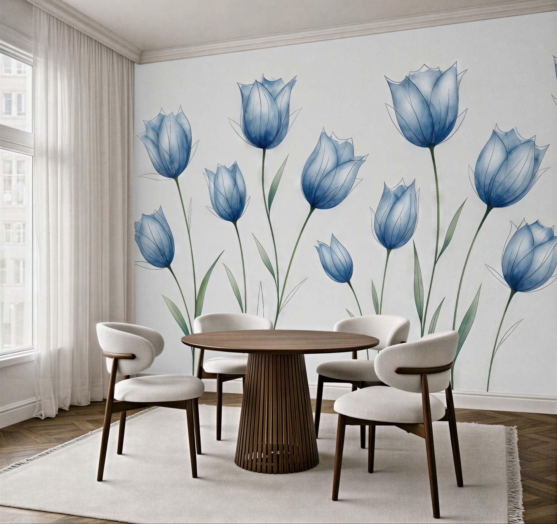 Fototapeta niebieskie tulipany w lekkiej akwareli