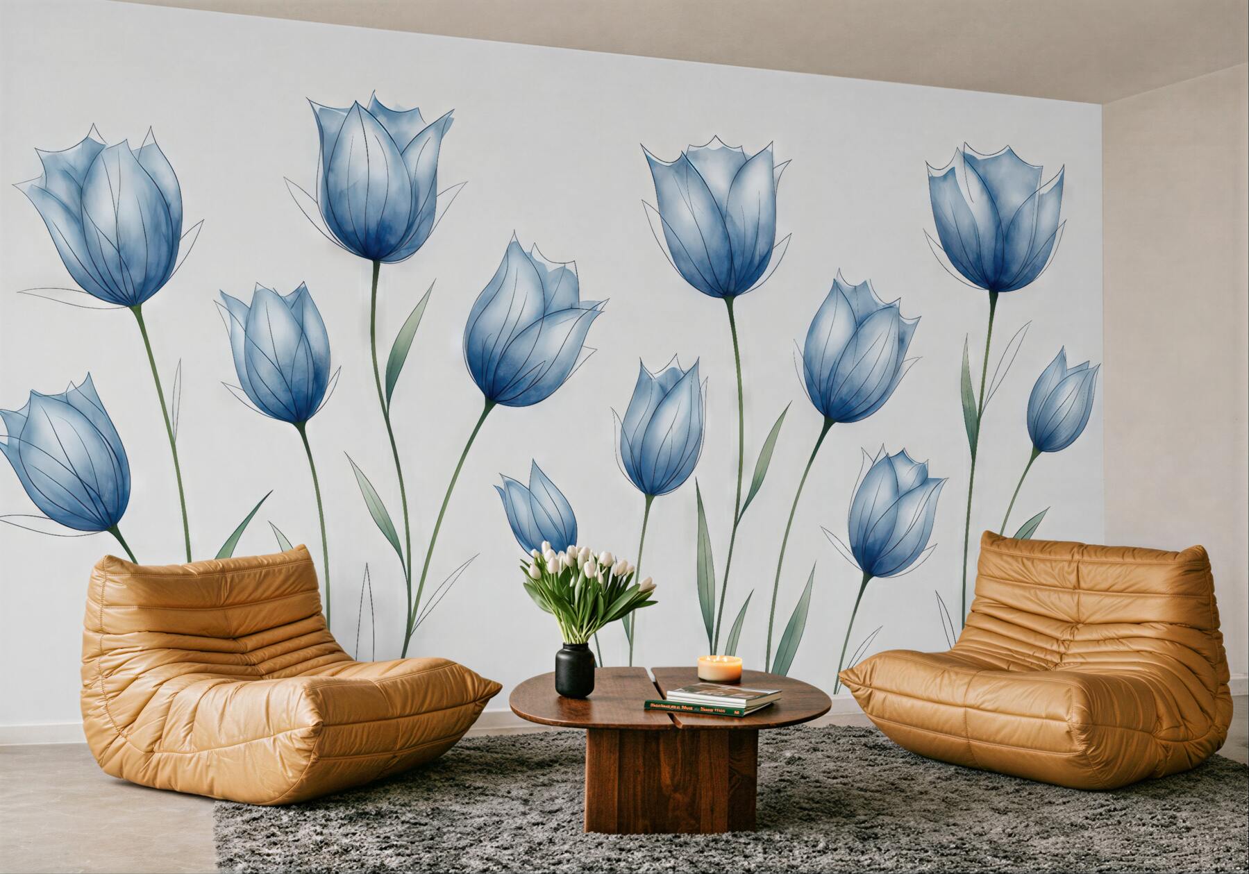 Fototapeta niebieskie tulipany w lekkiej akwareli