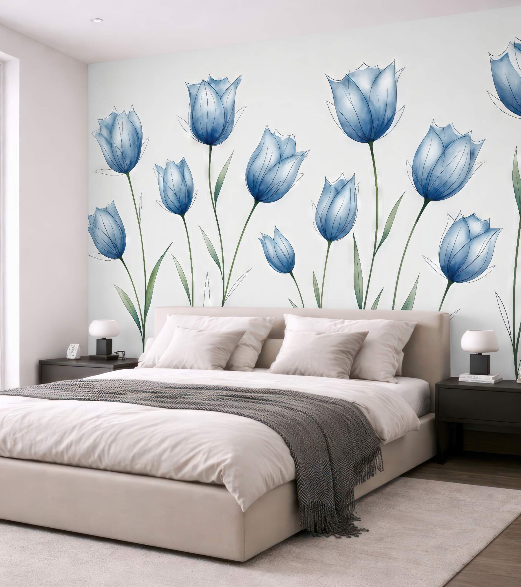 Fototapeta niebieskie tulipany w lekkiej akwareli