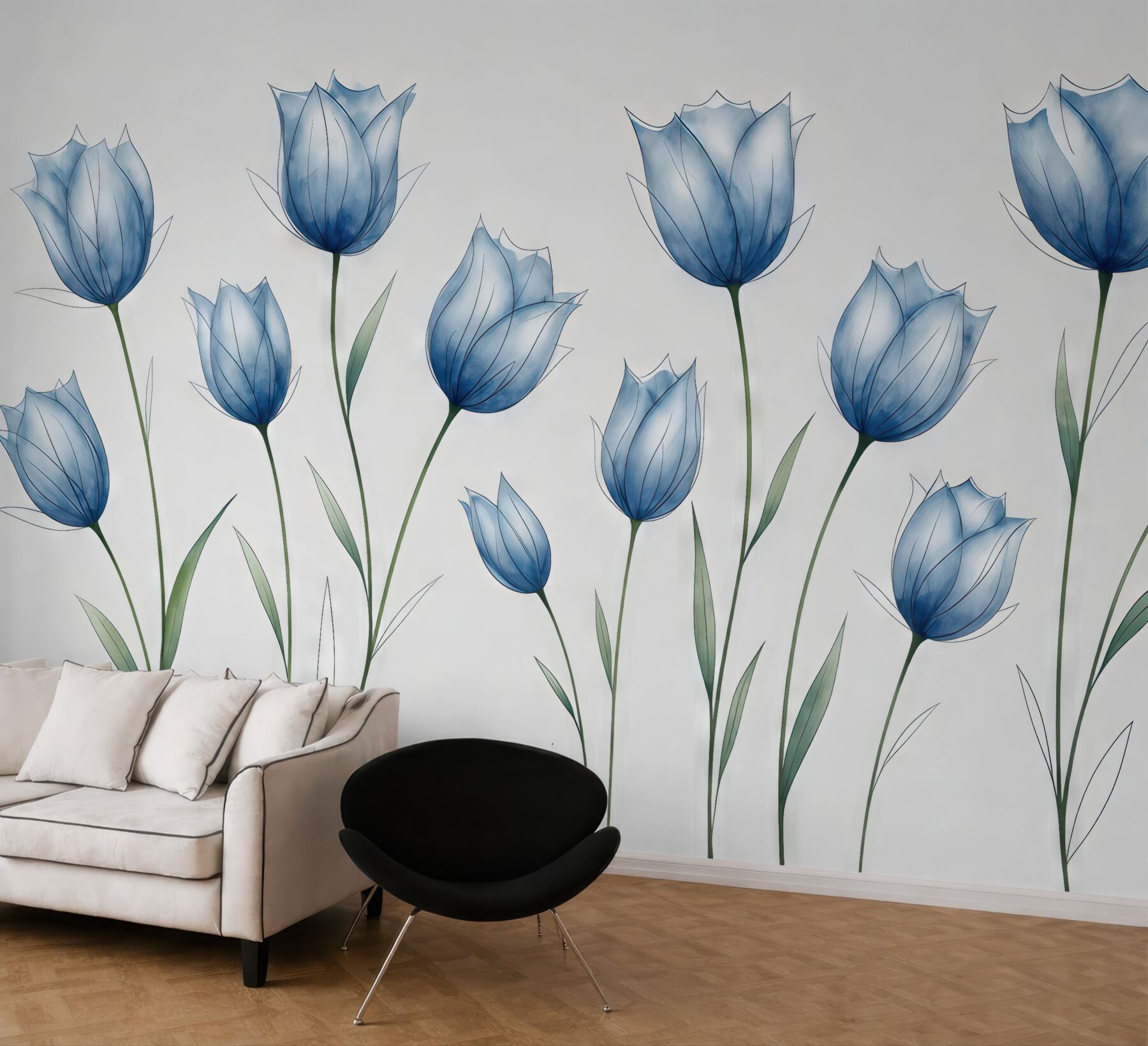 Fototapeta niebieskie tulipany w lekkiej akwareli
