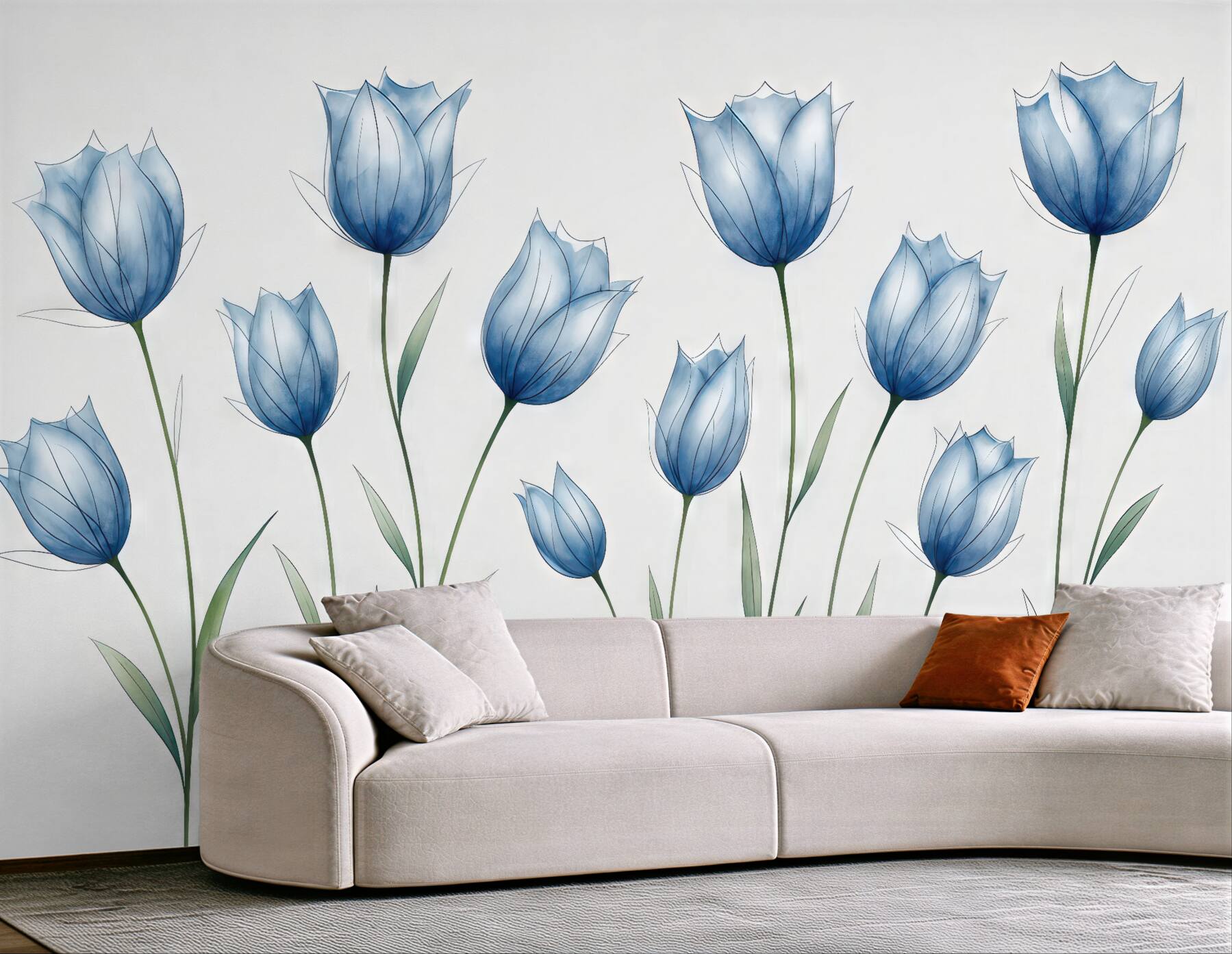 Fototapeta niebieskie tulipany w lekkiej akwareli