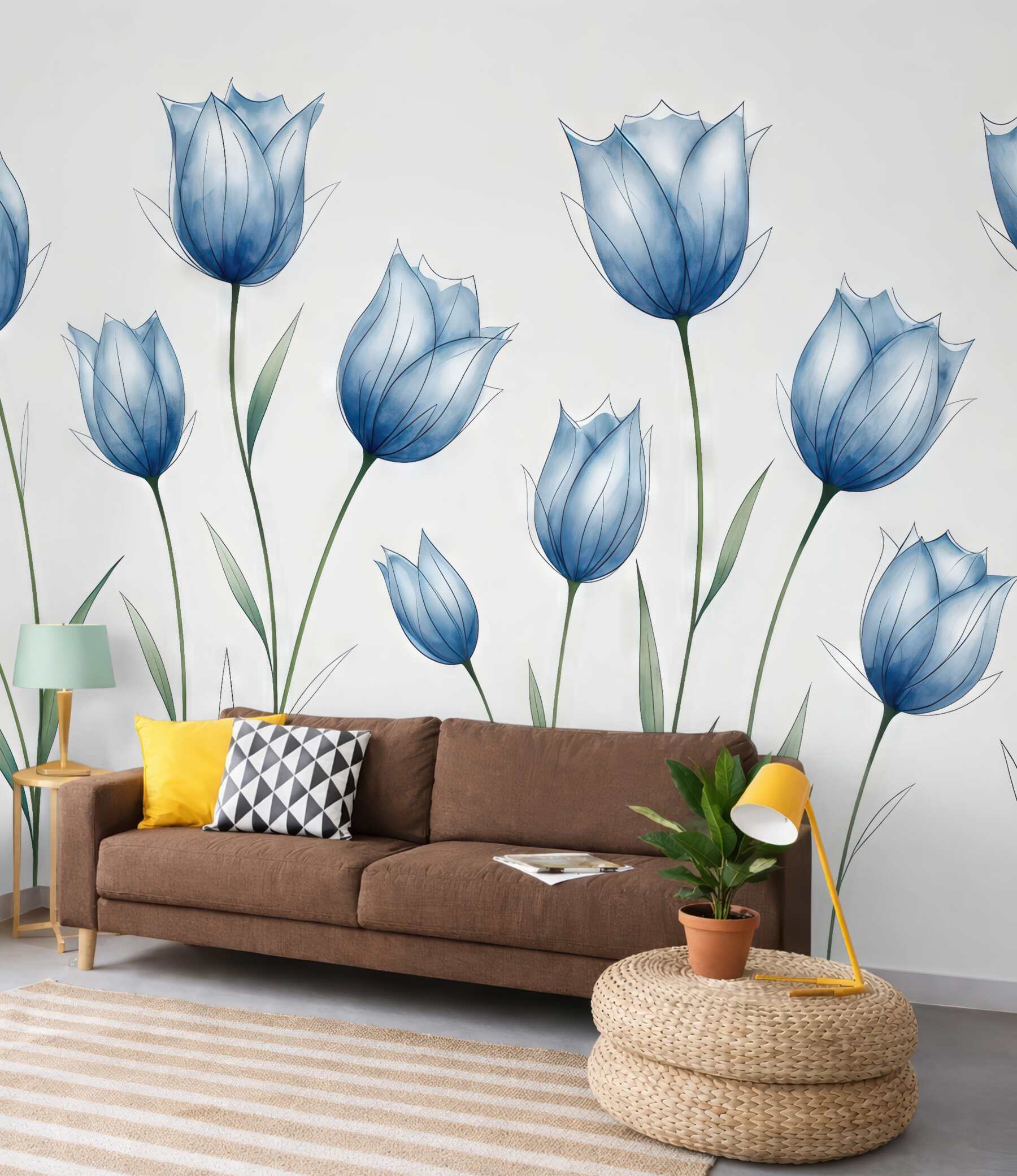 Fototapeta niebieskie tulipany w lekkiej akwareli