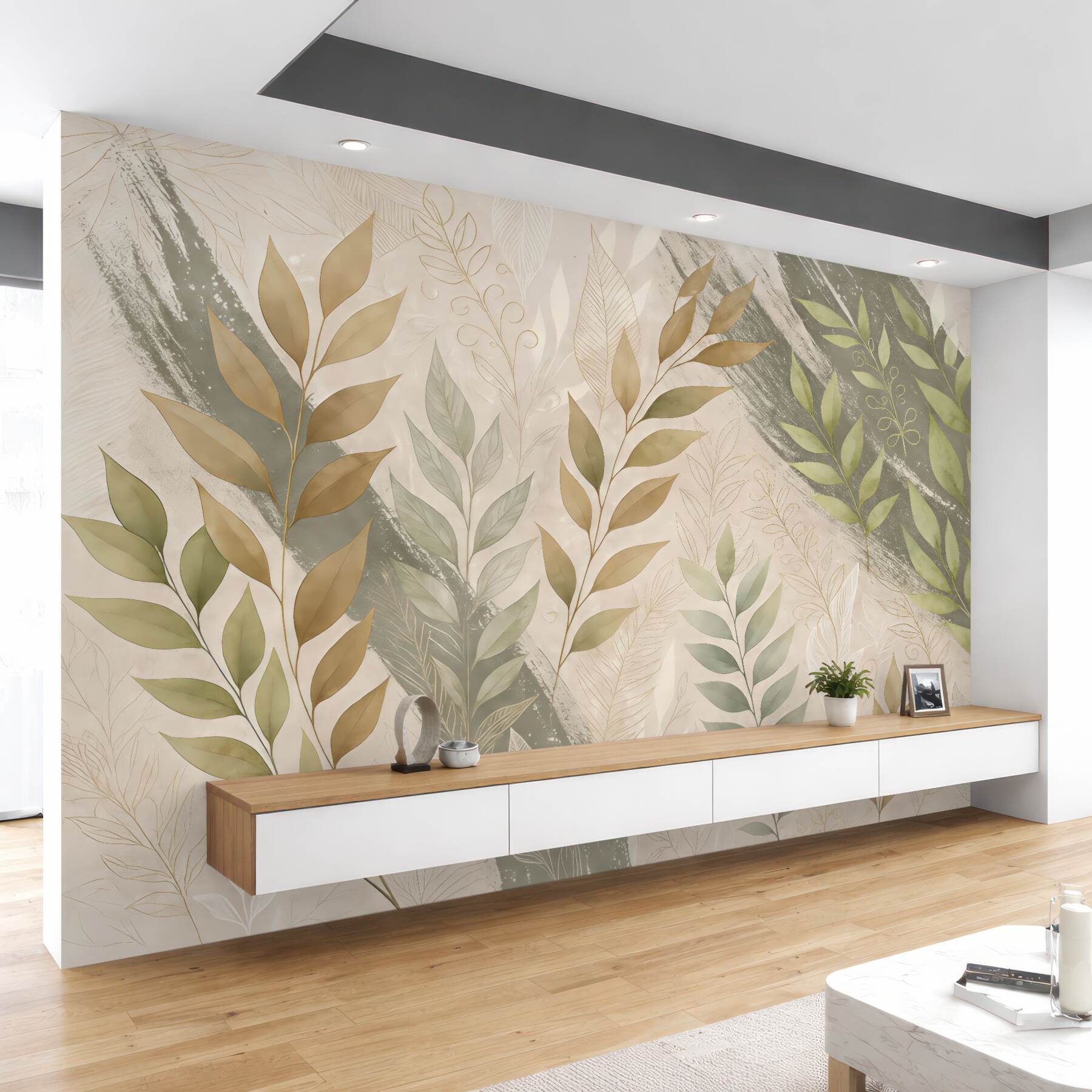 Fototapeta botaniczne liście w artystycznym beżu