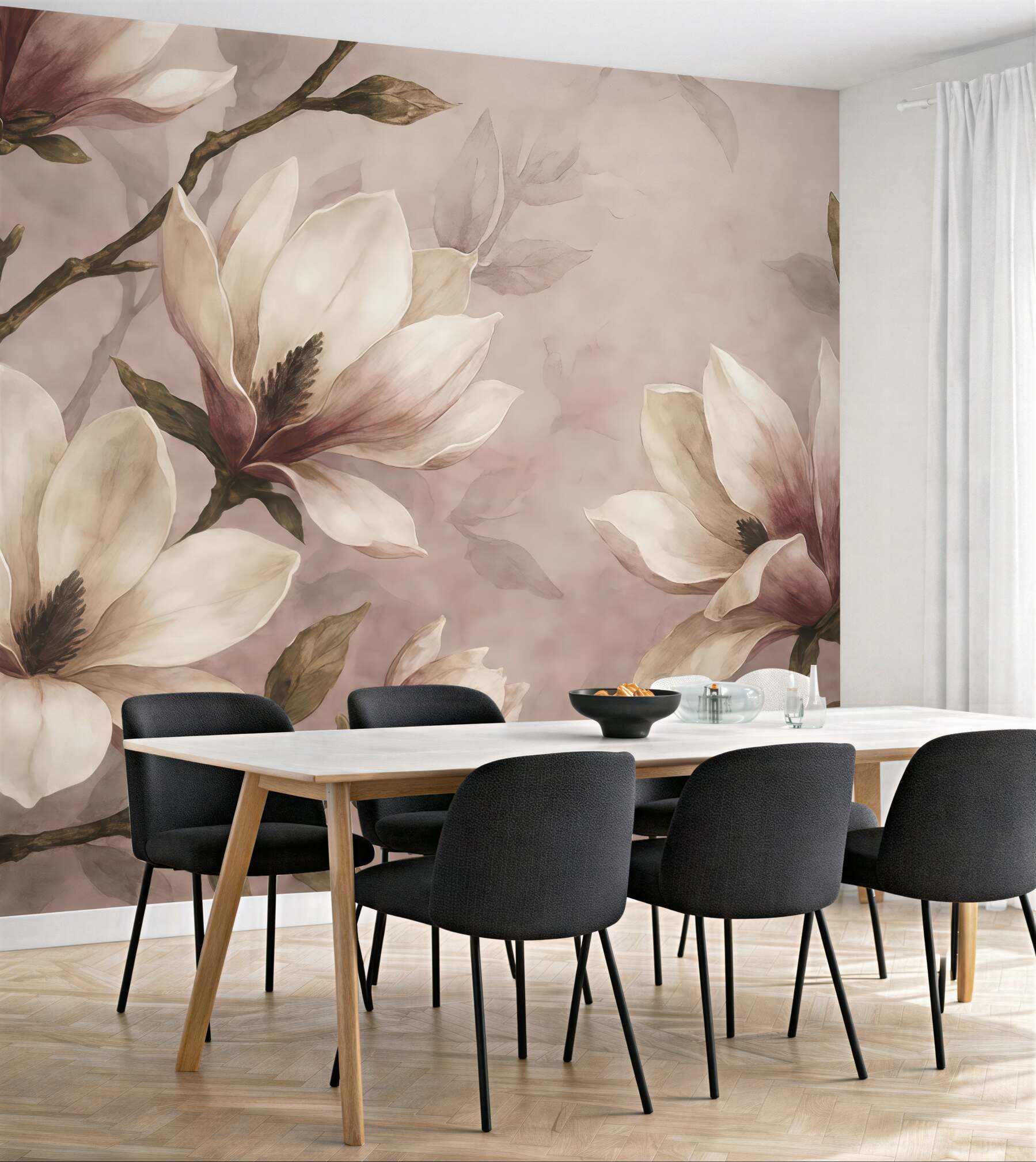 Fototapeta akwarelowe magnolie w pudrowym różu