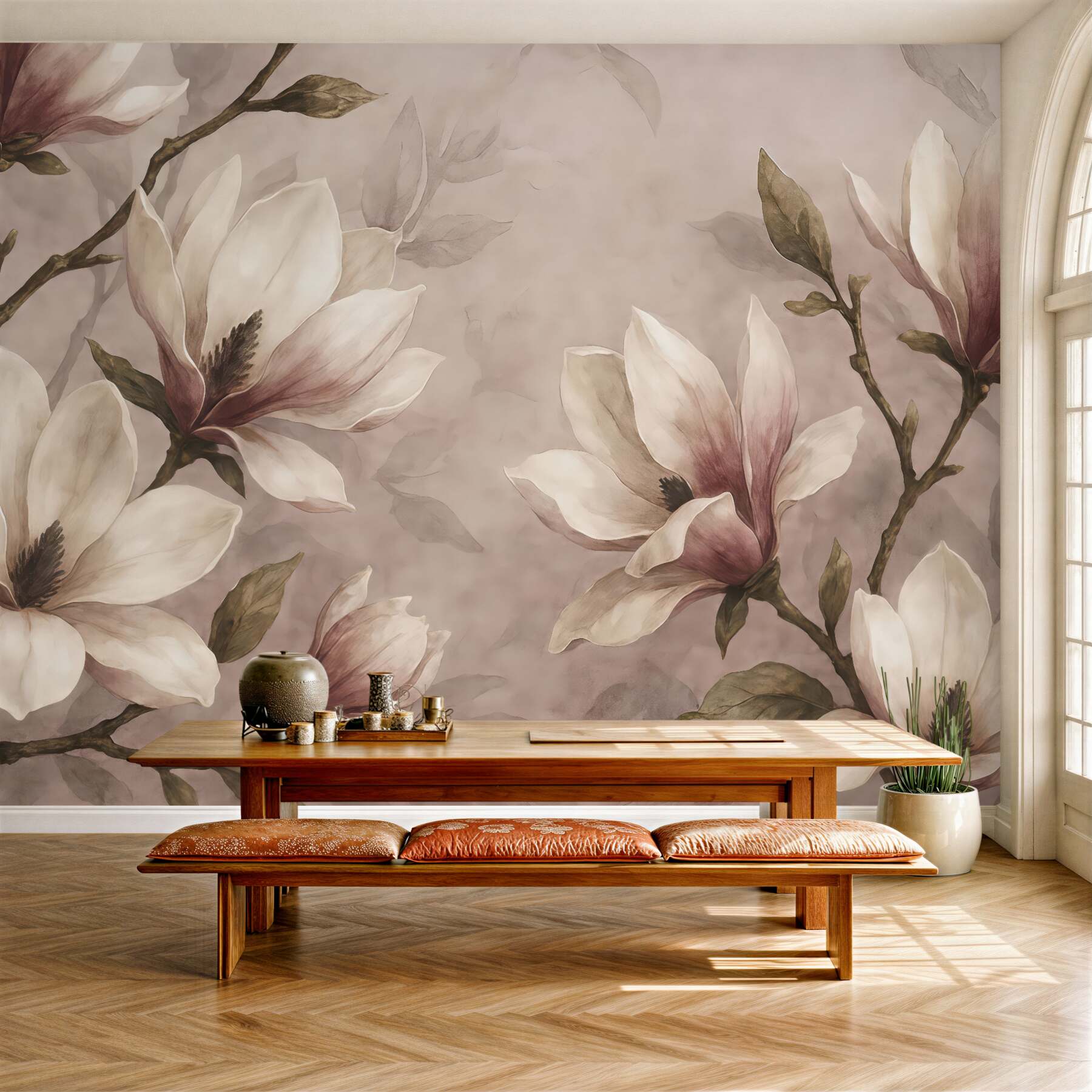 Fototapeta akwarelowe magnolie w pudrowym różu