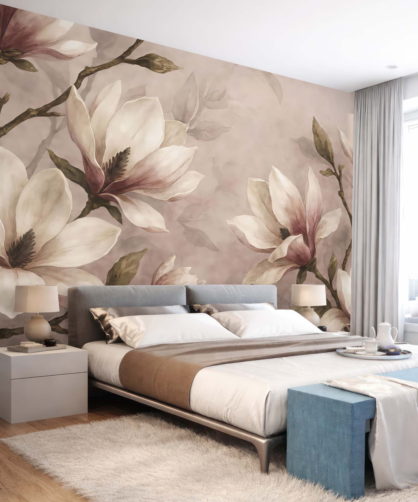 Fototapeta akwarelowe magnolie w pudrowym różu