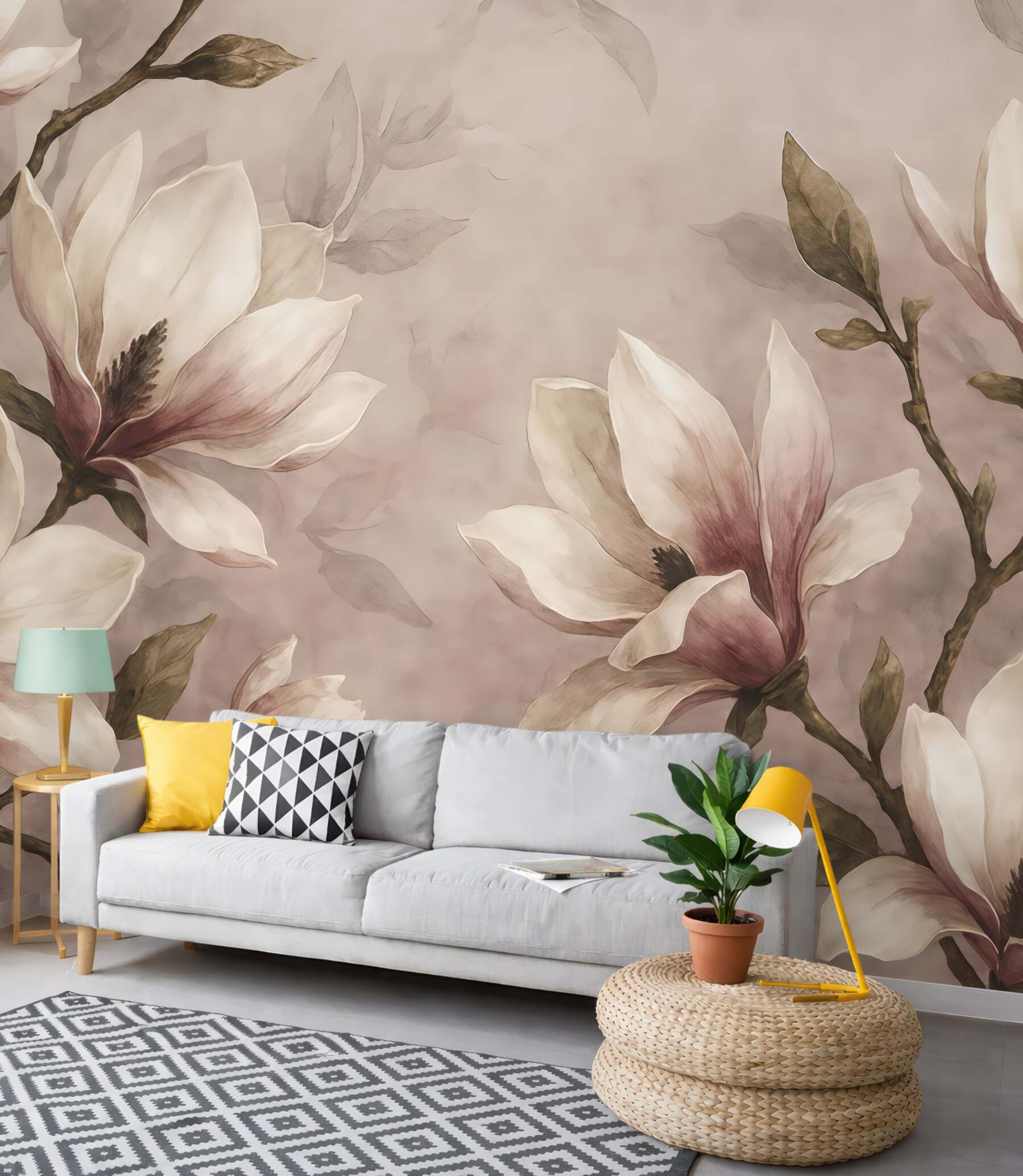 Fototapeta akwarelowe magnolie w pudrowym różu