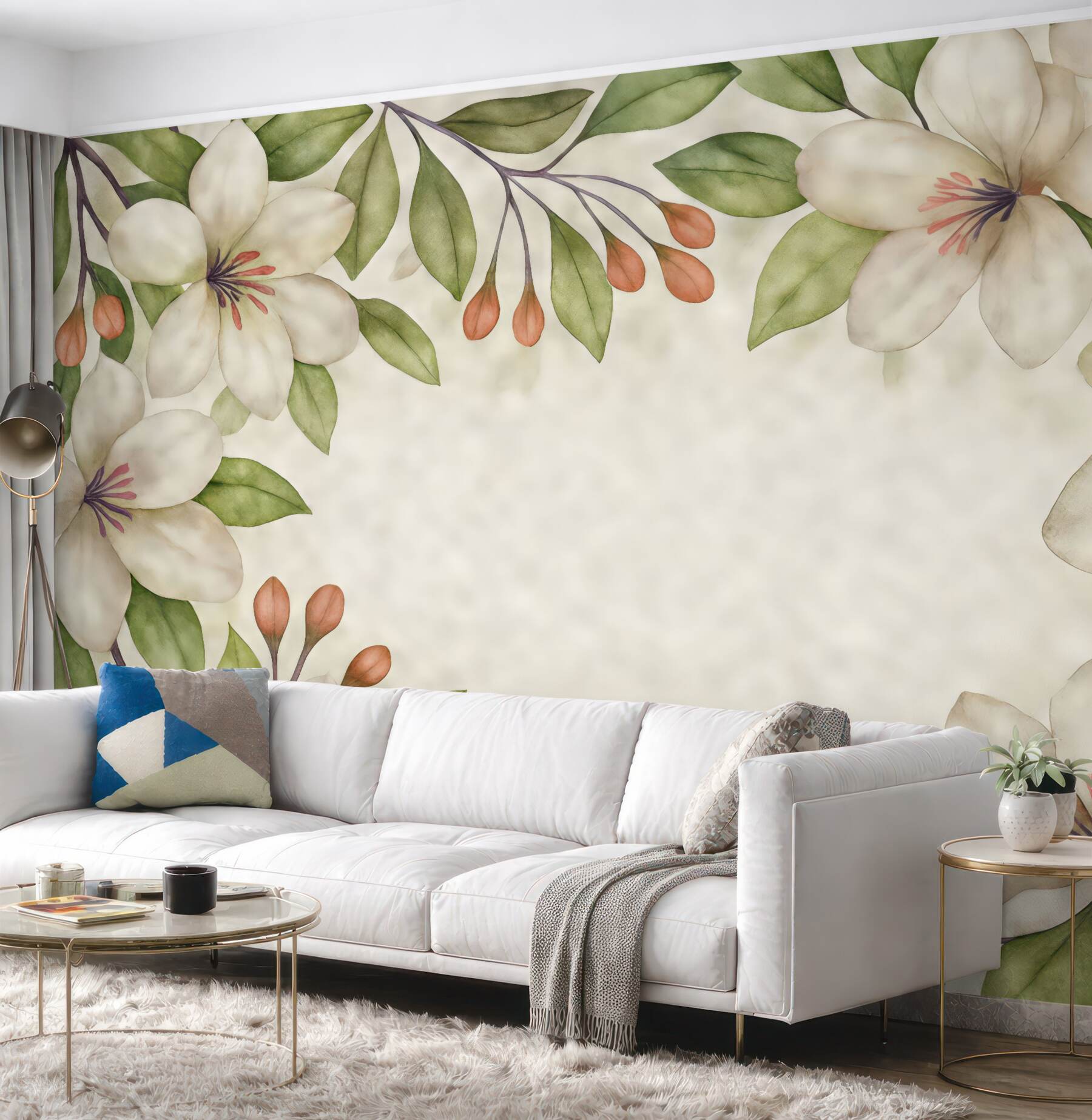 Fototapeta akwarelowe magnolie w subtelnej ramie