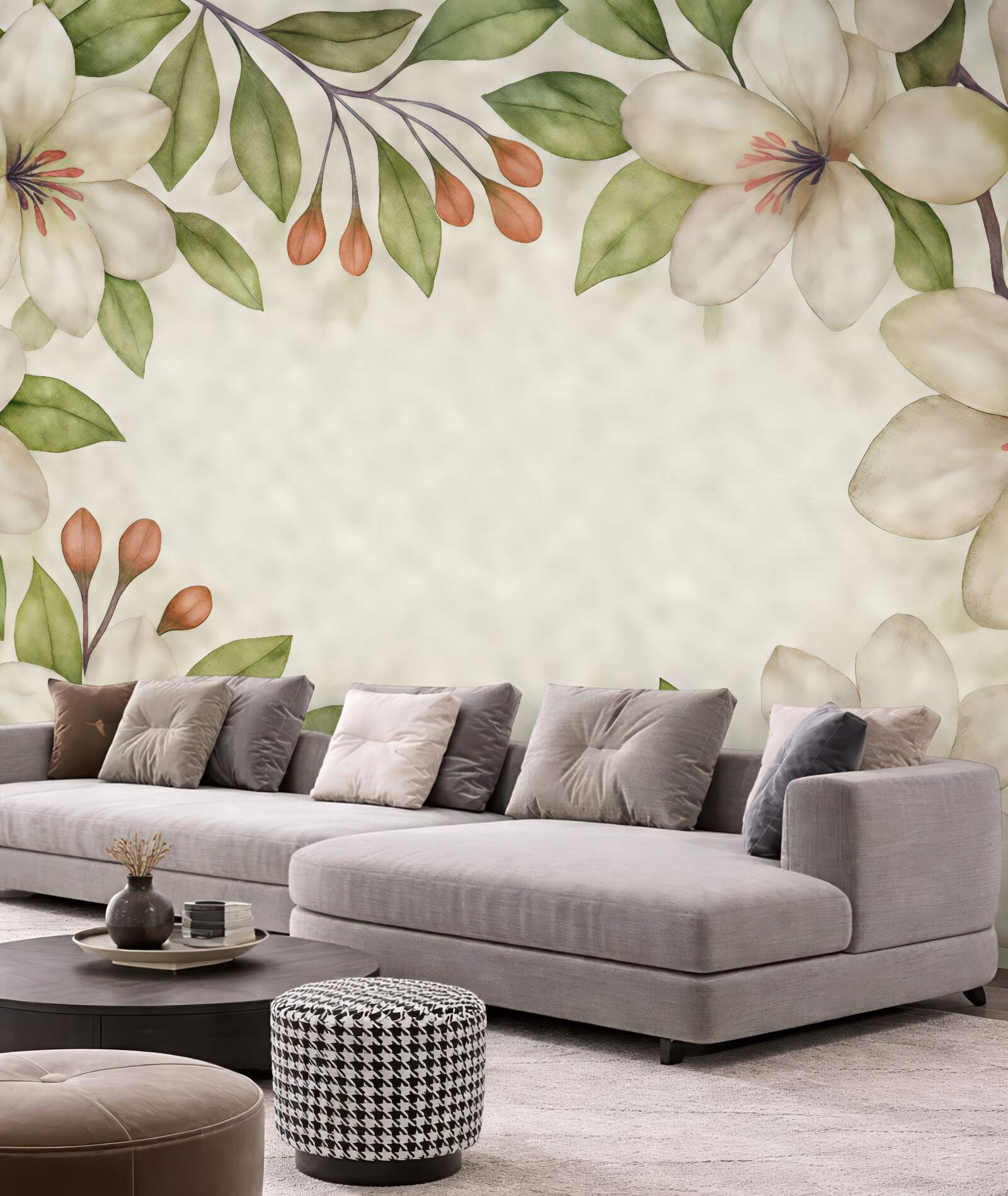 Fototapeta akwarelowe magnolie w subtelnej ramie