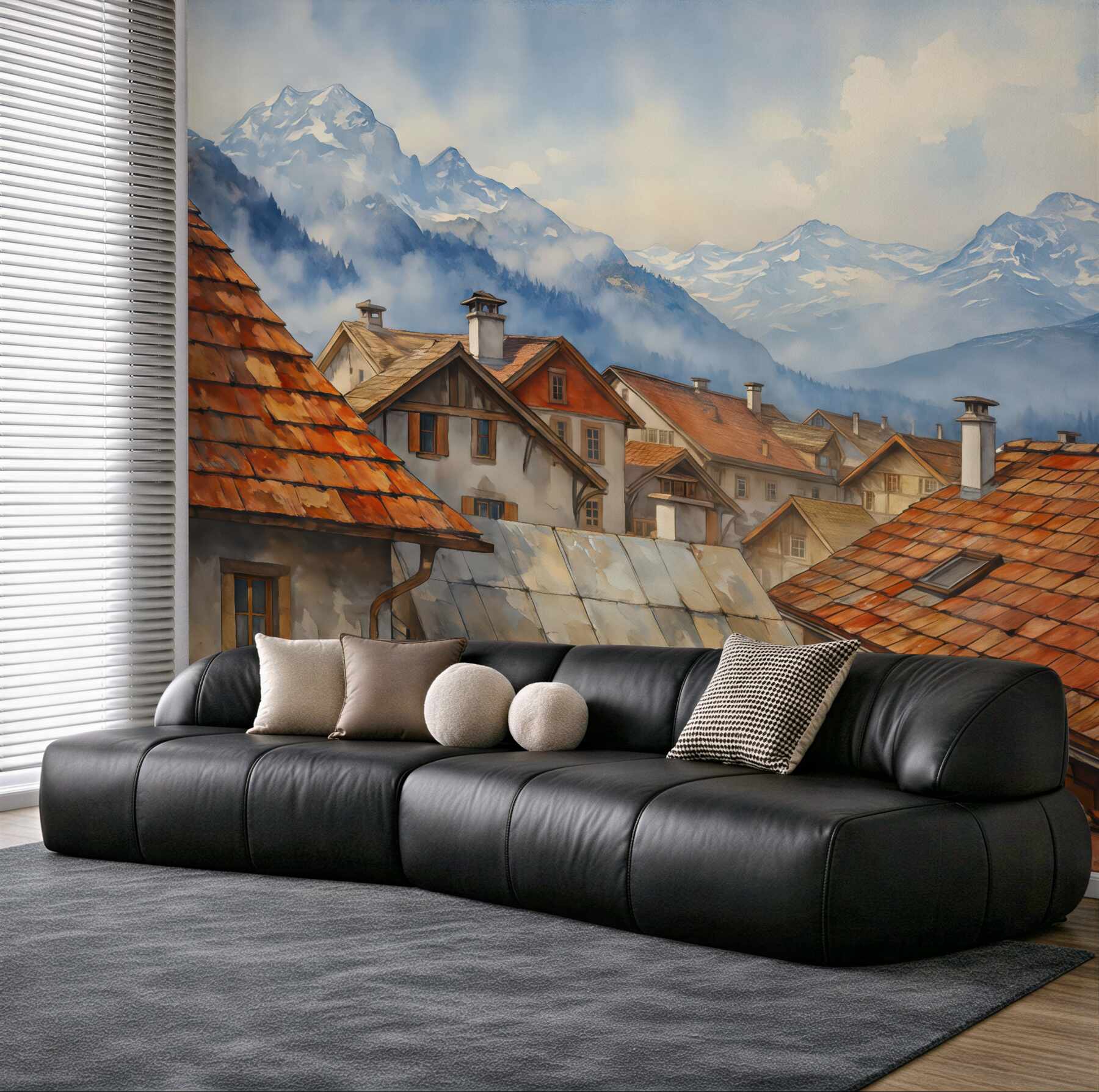 Fototapeta alpejskie dachy pod górskim niebem