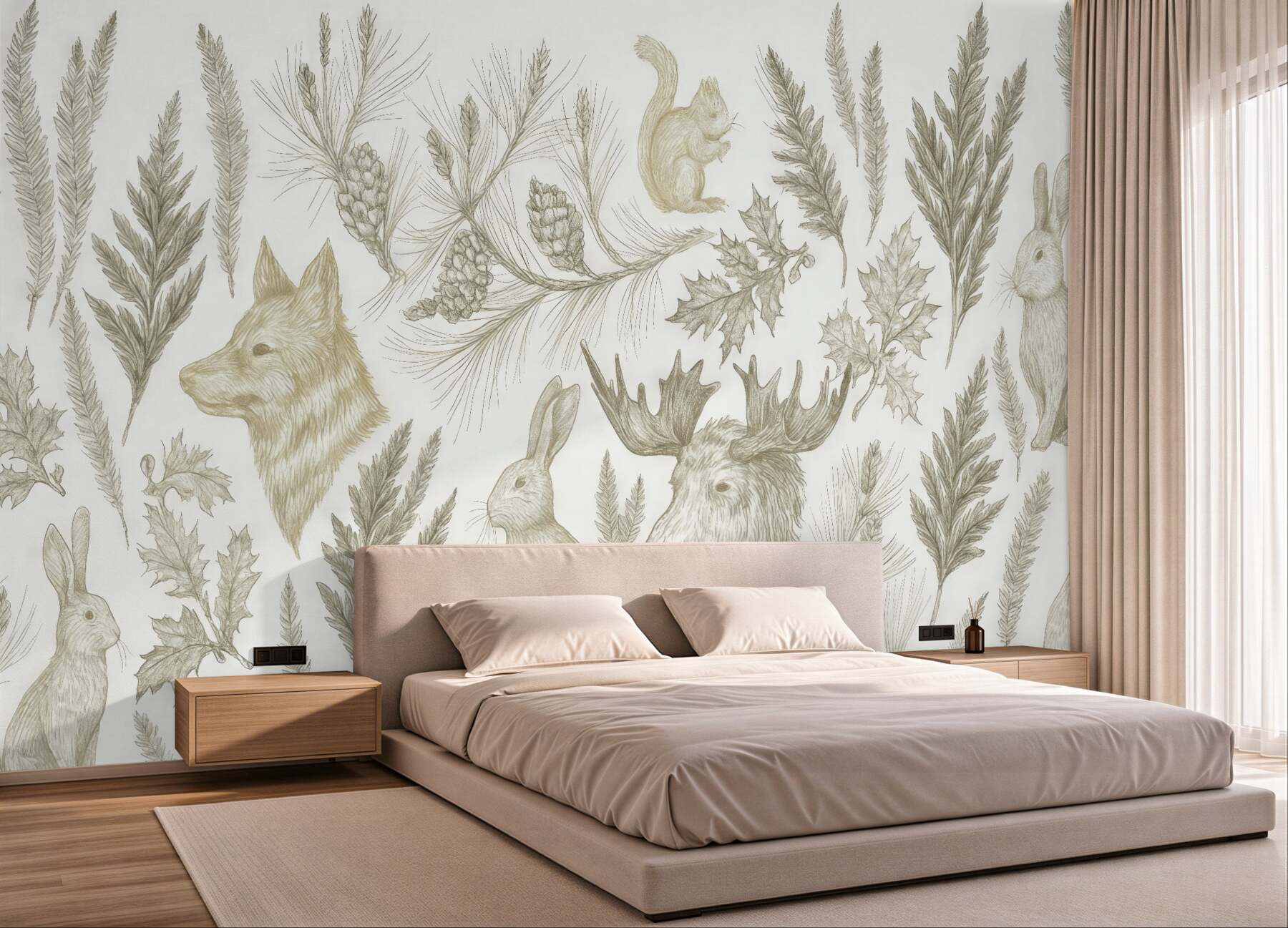 Fototapeta leśne zwierzęta i botaniczne szkice
