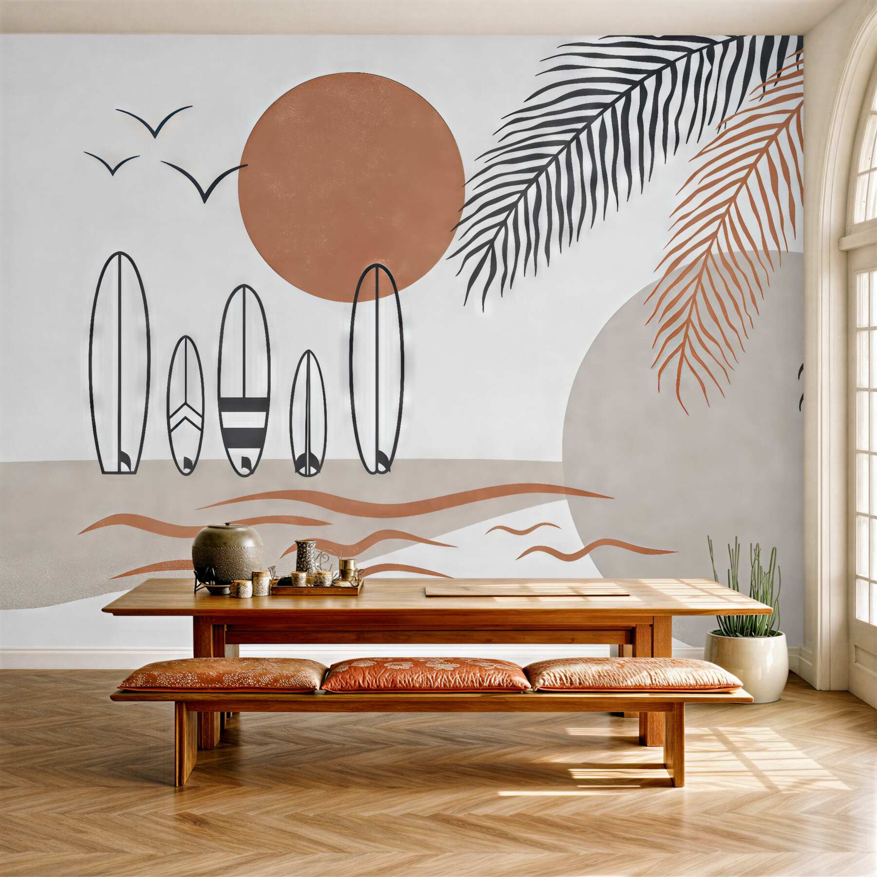 Fototapeta surfing o zachodzie w stylu boho
