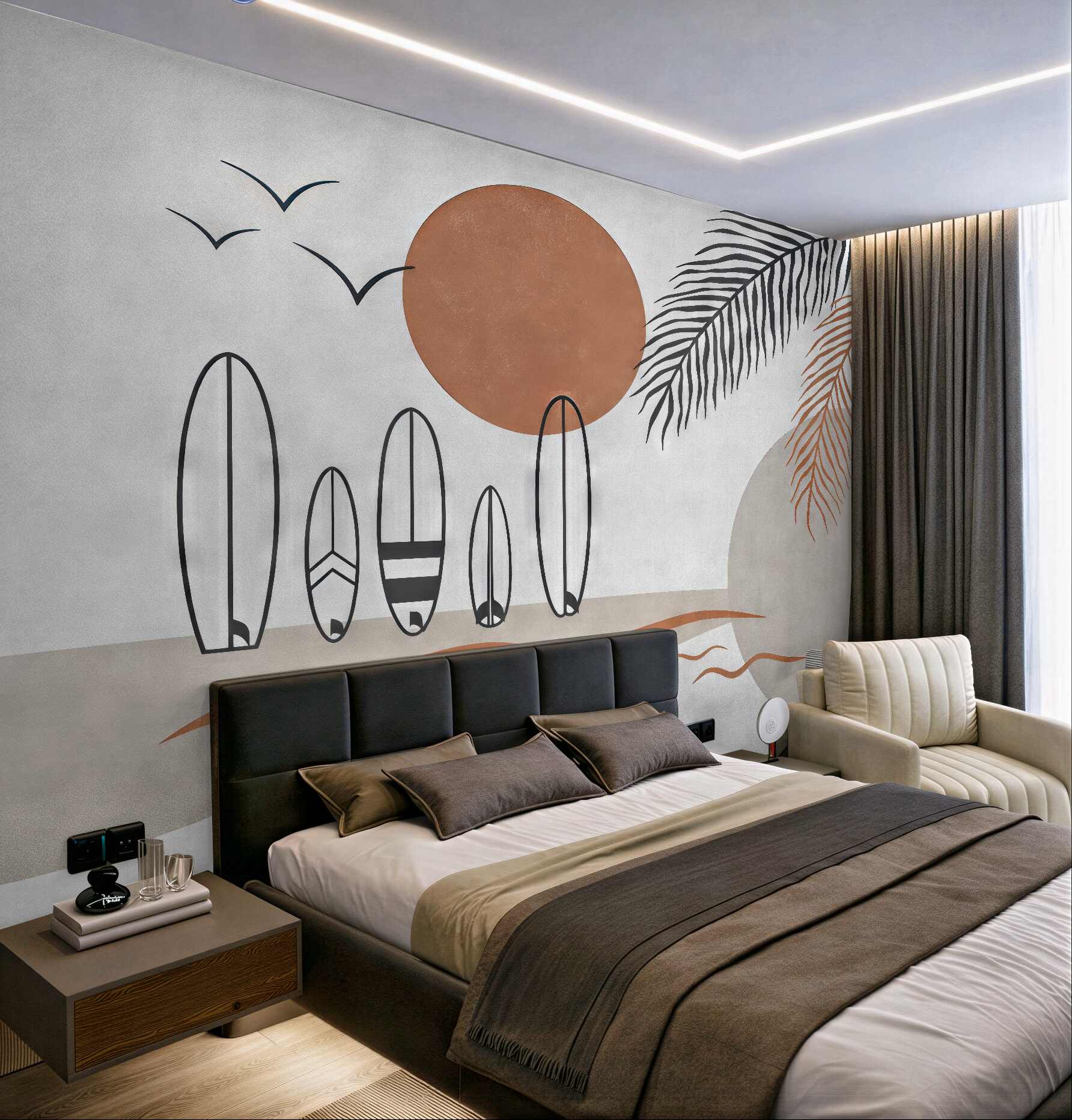 Fototapeta surfing o zachodzie w stylu boho