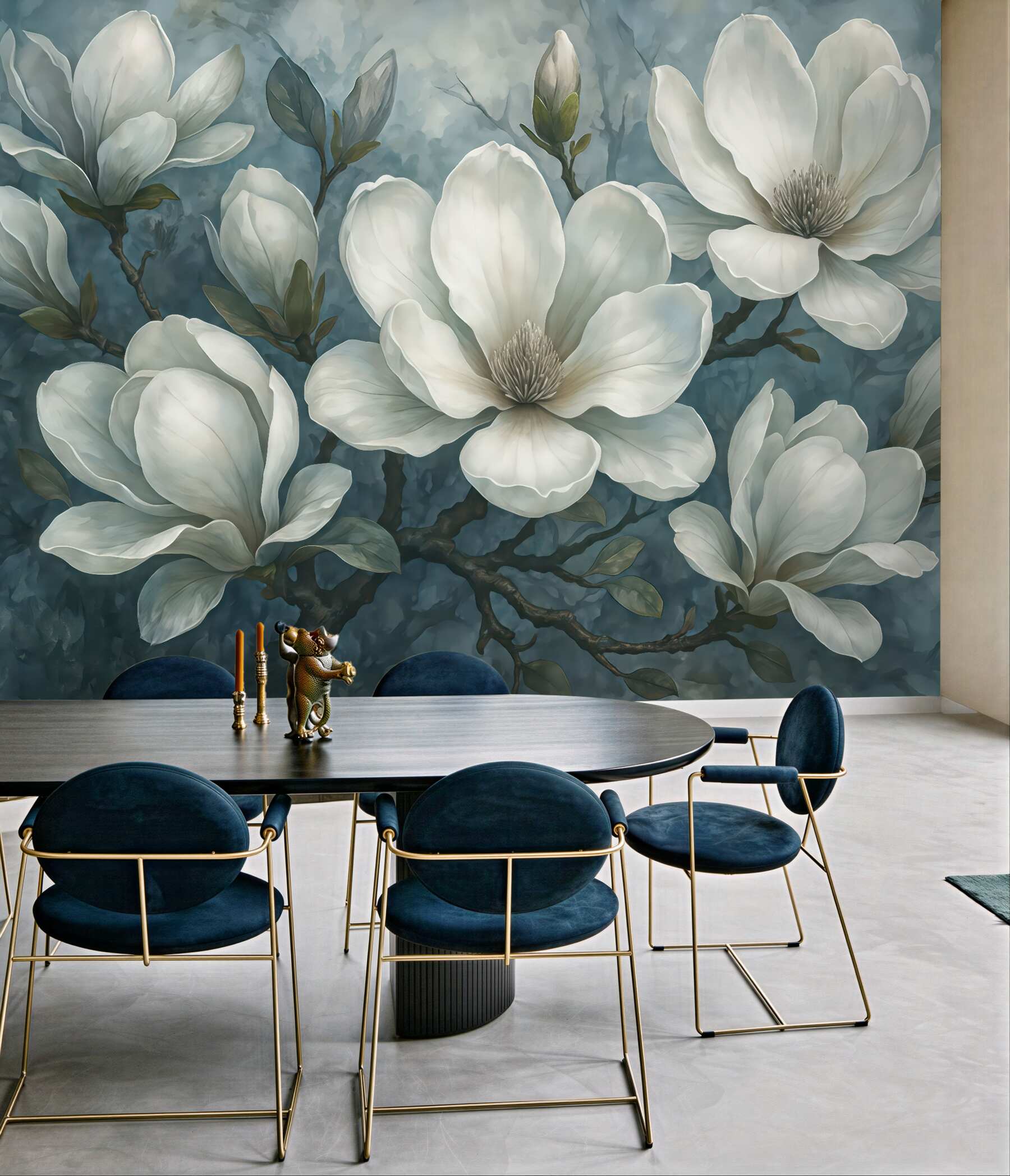 Fototapeta eleganckie białe magnolie w błękicie