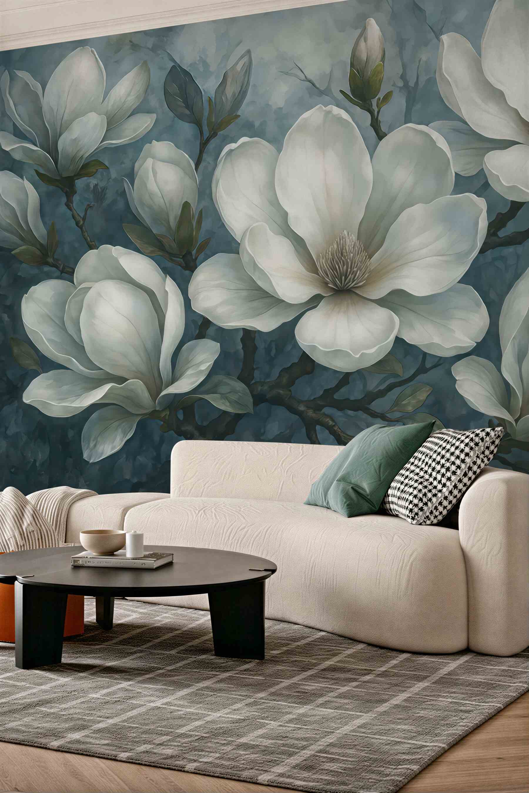 Fototapeta eleganckie białe magnolie w błękicie