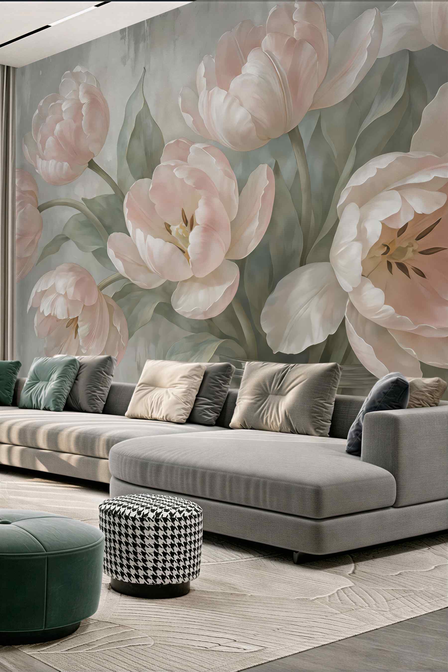 Fototapeta pudrowe tulipany w romantycznym bukiecie