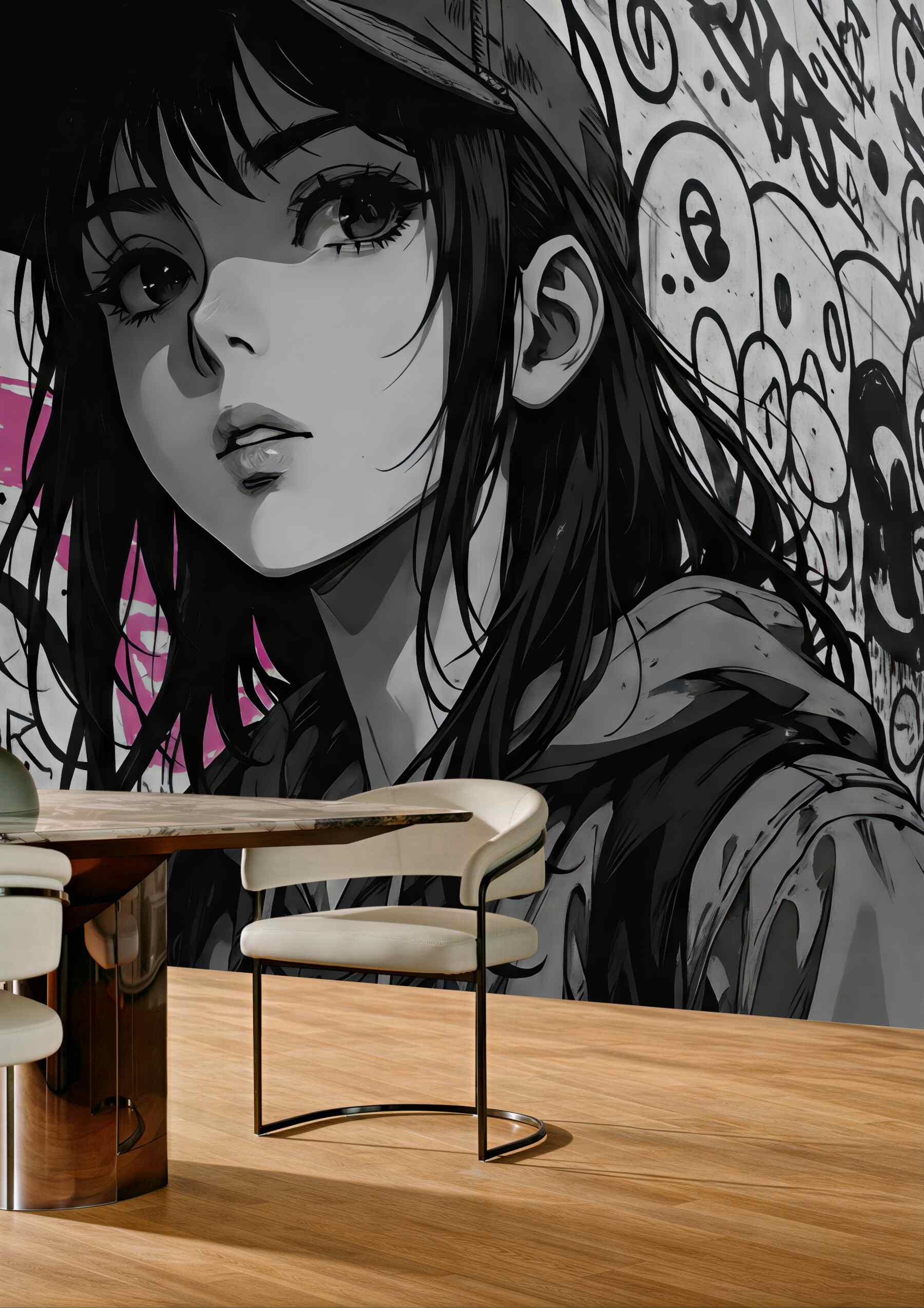 Fototapeta miejski portret manga z graffiti