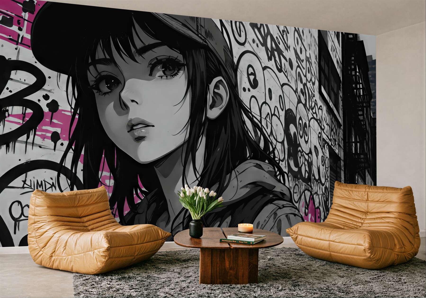 Fototapeta miejski portret manga z graffiti
