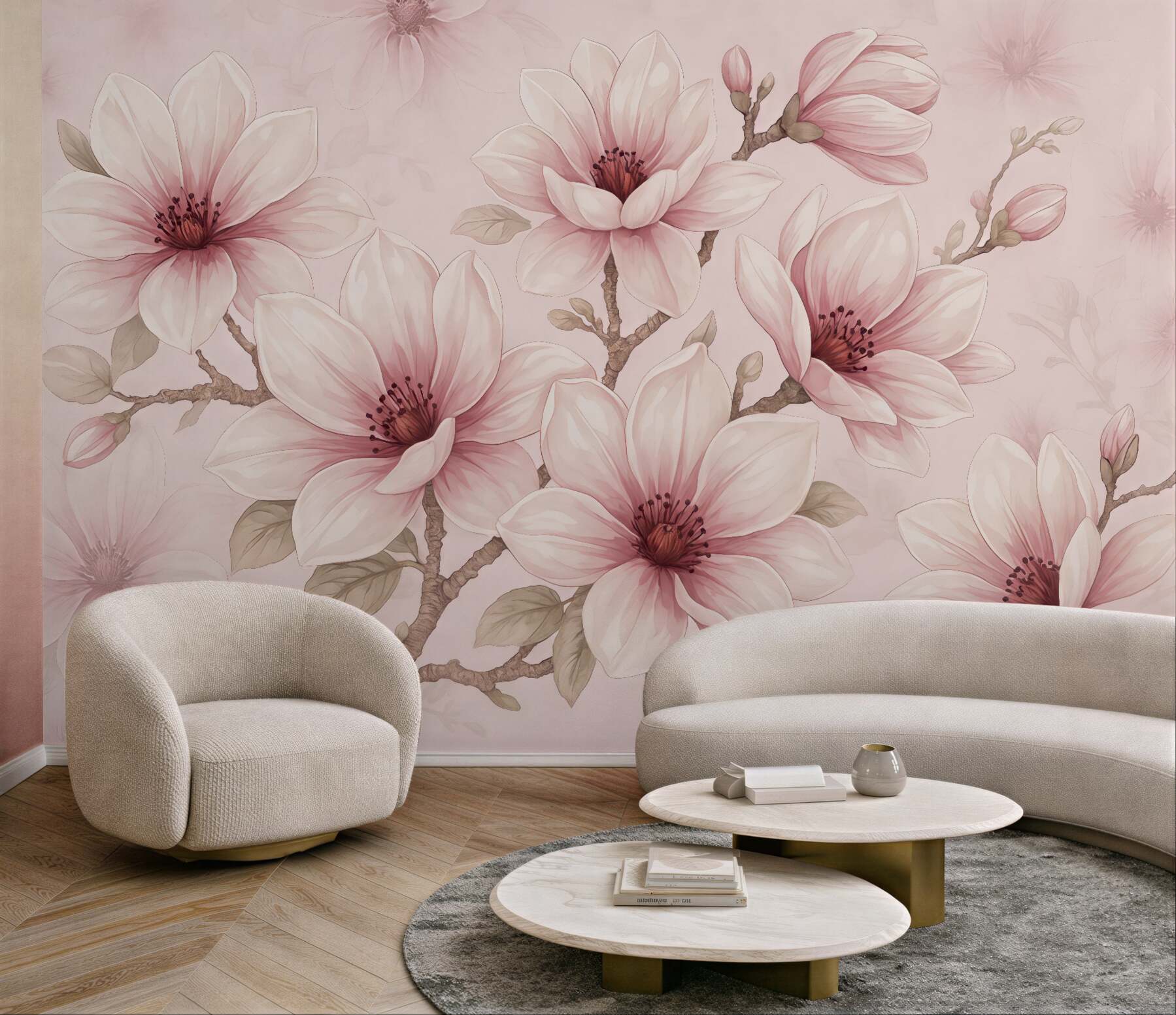 Fototapeta pudrowe magnolie w delikatnym rozkwicie