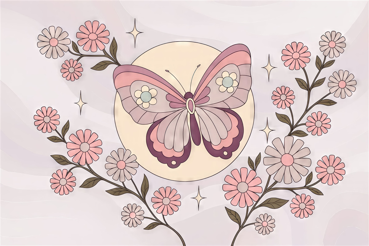 Fototapeta pastelowy motyl wśród kwiatów