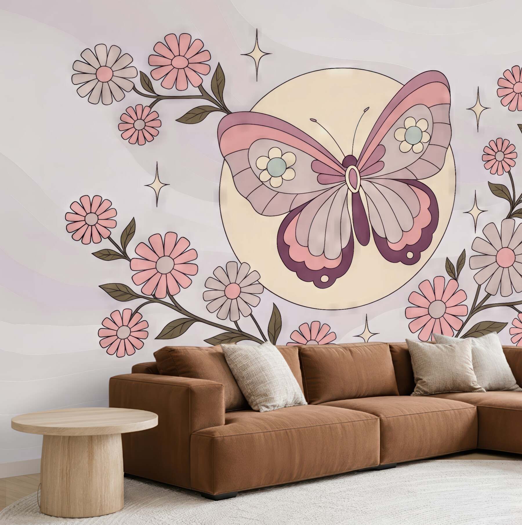 Fototapeta pastelowy motyl wśród kwiatów