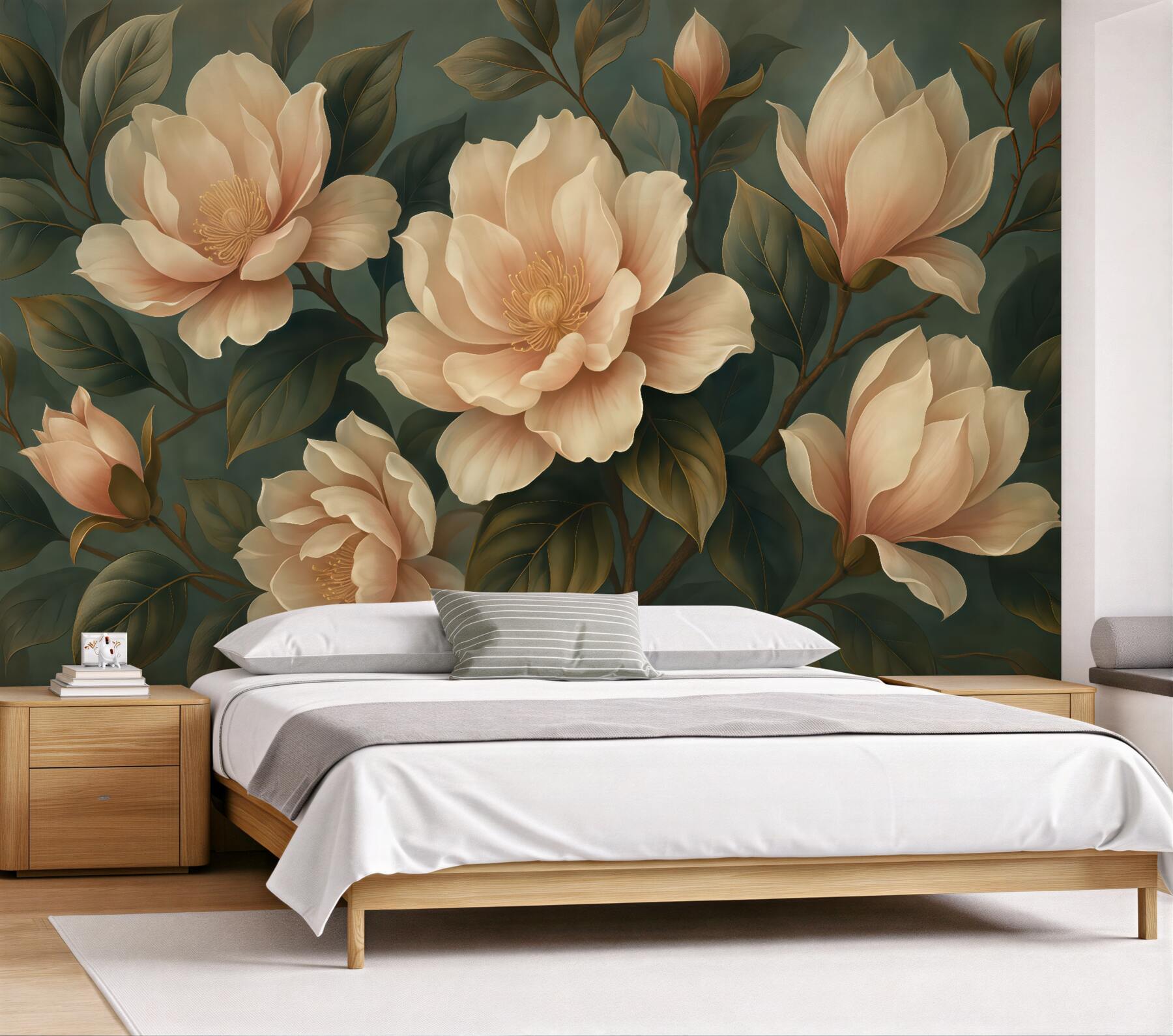 Fototapeta eleganckie magnolie na szmaragdowym tle